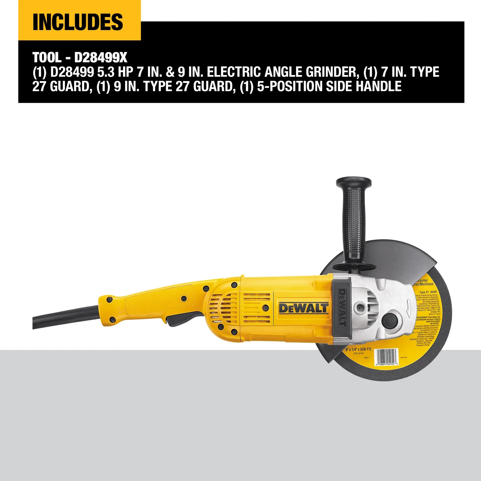 DEWALT® 7-in./ 9-in. (180mm/230mm) 5.3 HP Angle Grinder
