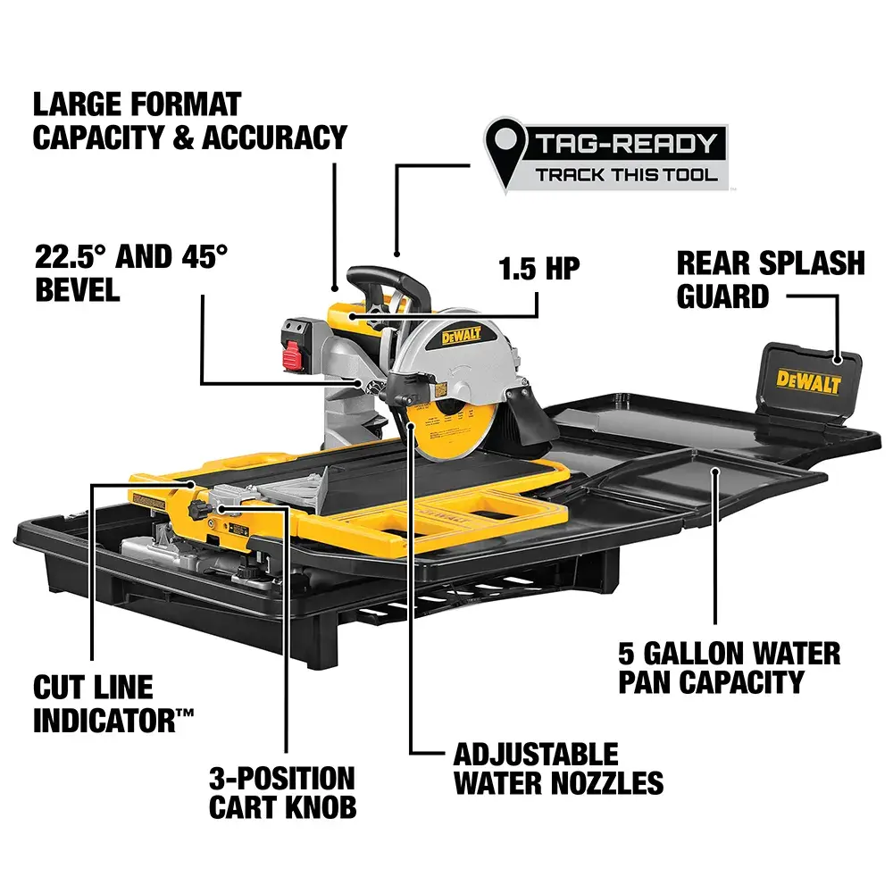 High Capacity Wet Tile Saw being used by a person in  front view