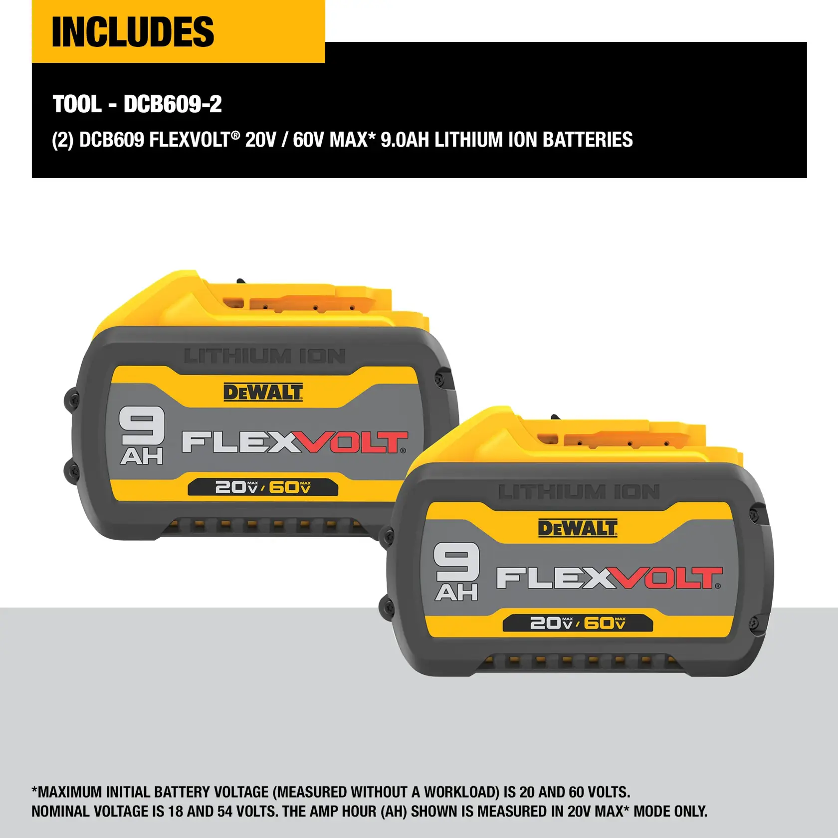 DEWALT® 20V/60V MAX* FLEXVOLT® 9Ah Battery (2 PK)