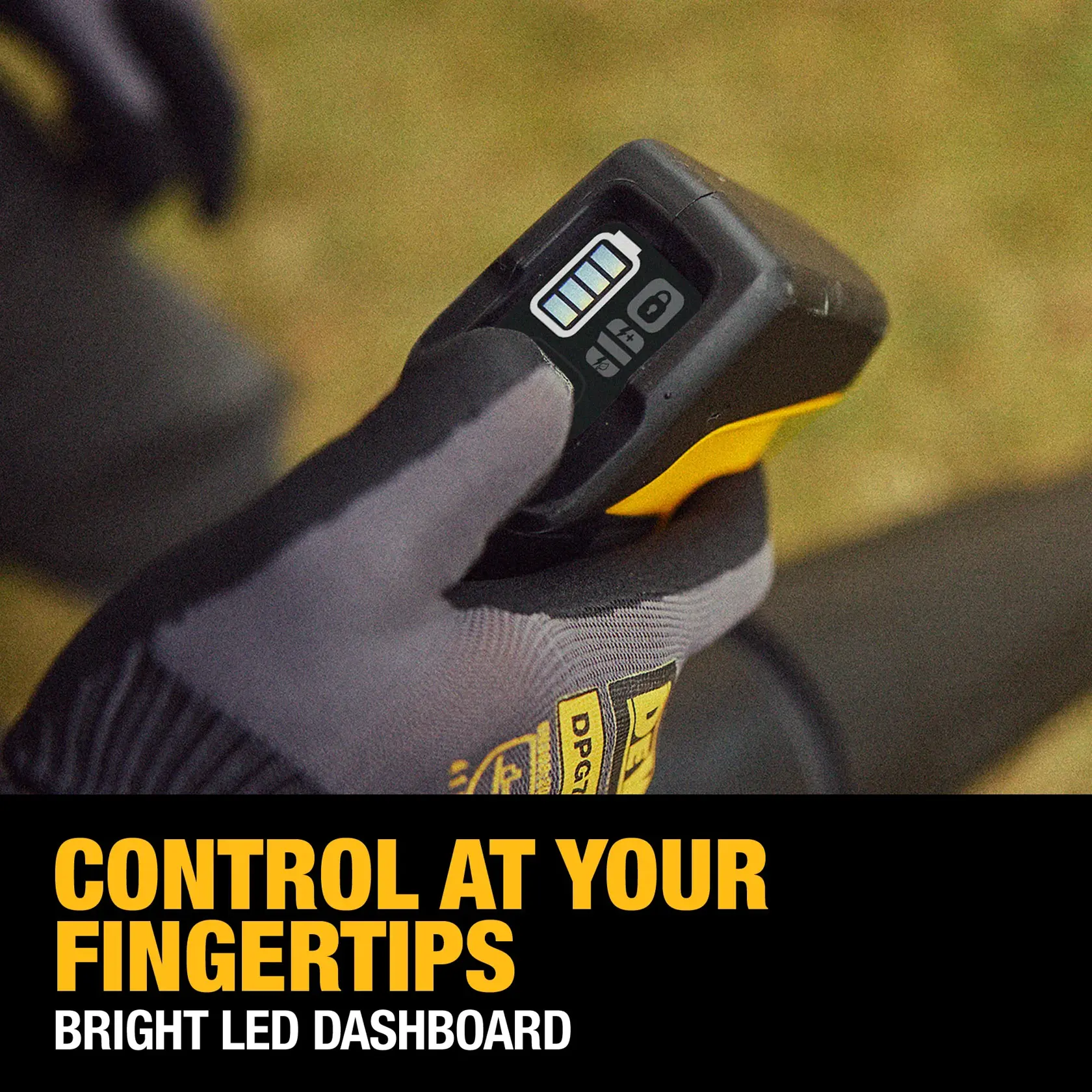 DEWALT DCBL570Y2 Backpack Blower LED control screen graphic