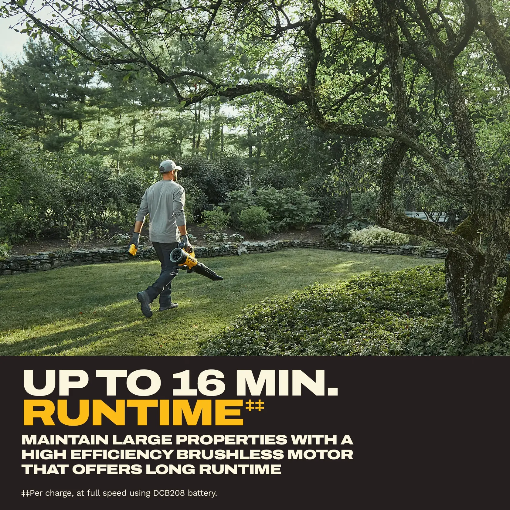 DEWALT DCBL724W1 20V MAX* XR� Handheld Blower Kit runtime graphic