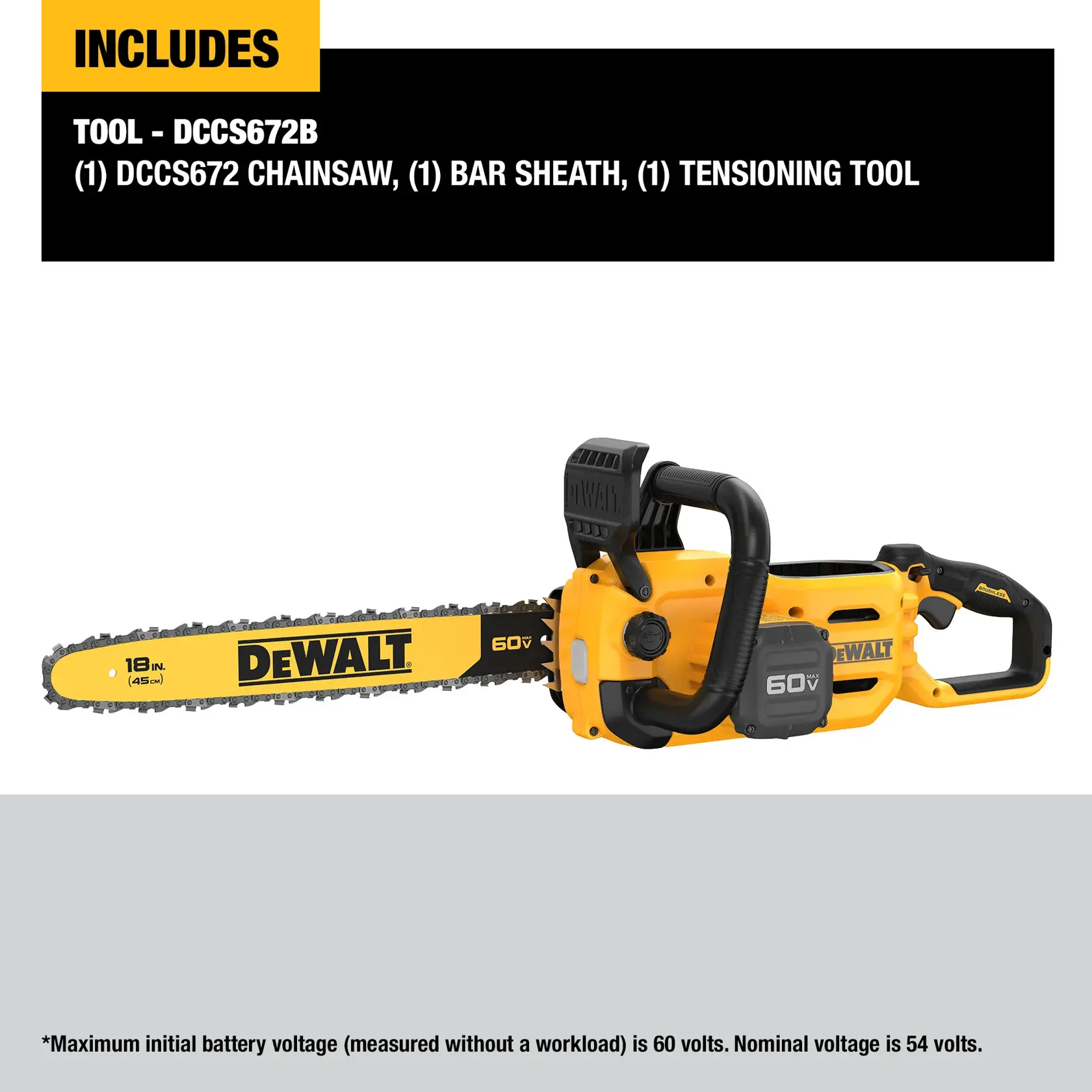 DEWALT® 60V MAX* 18-in. Brushless Cordless Chainsaw (Tool Only)