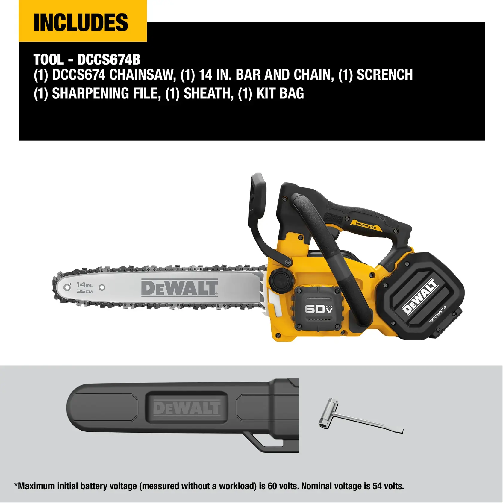 Items included with bare top handle chainsaw DCCS674B