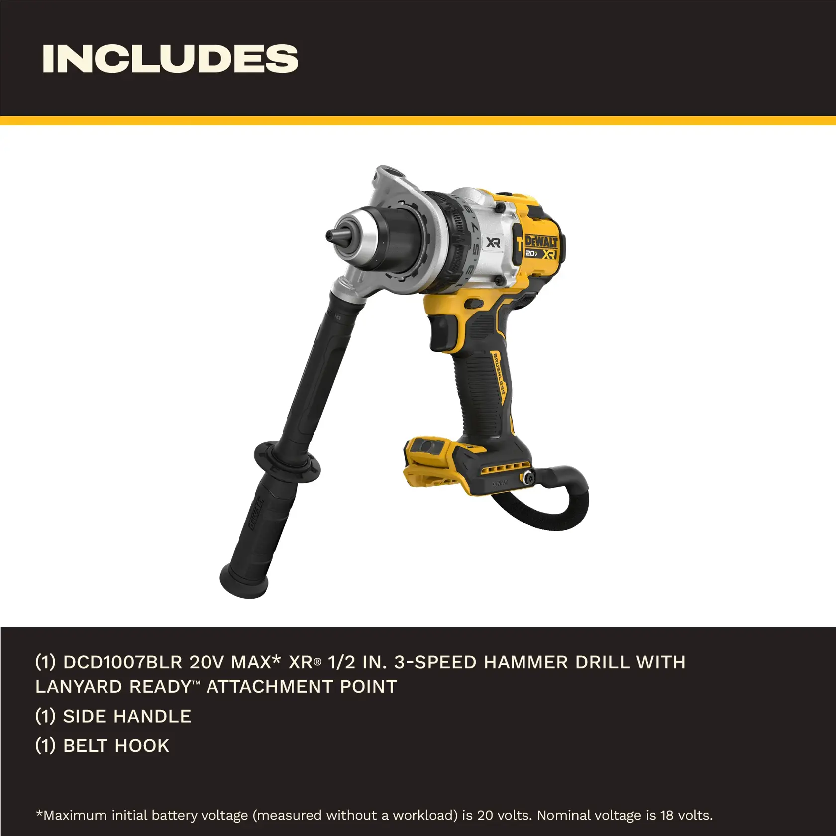 20V MAX* XR® Brushless 1/2 in. Hammer Drill  with LANYARD READY™  (Tool Only)