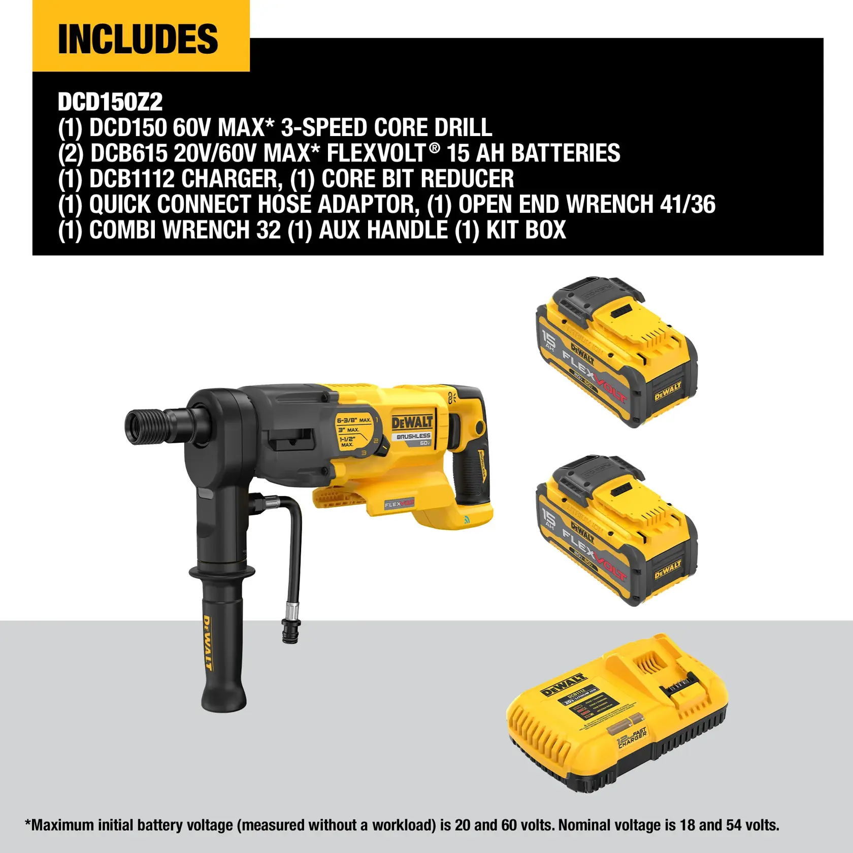 Kit includes graphic of 60V MAX* Core Drill Kit