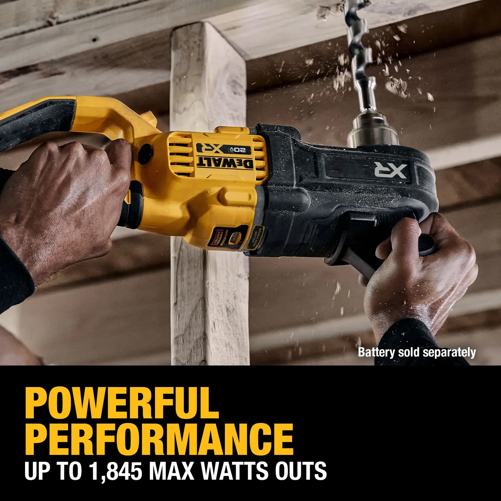 DEWALT 20V MAX* XR® 1/2 in. Compact Stud & Joist Drill has a powerful powerful performance with up to 1,845 Max Watts Out