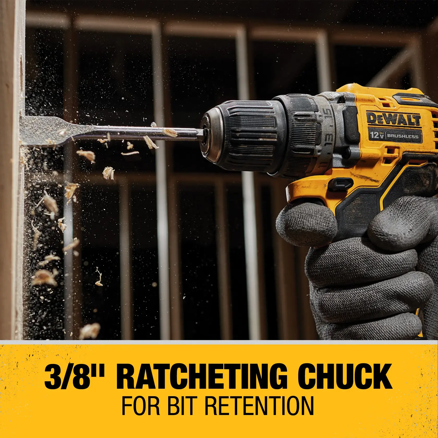 Brushless cordless drill driver drilling  small pilot holes.