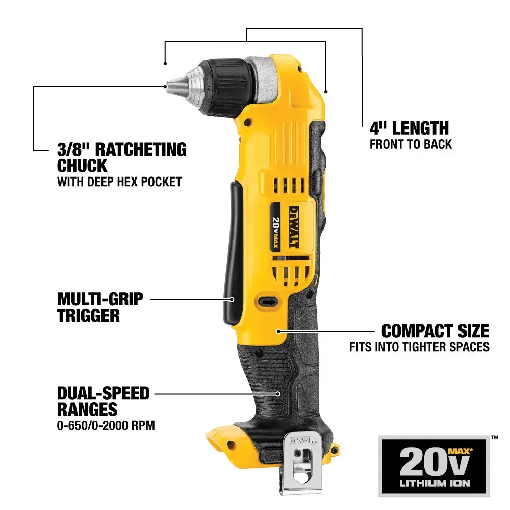 DEWALT® 20V MAX* 3/8-in. (9.5mm) Right Angle Drill/Driver (Tool Only)