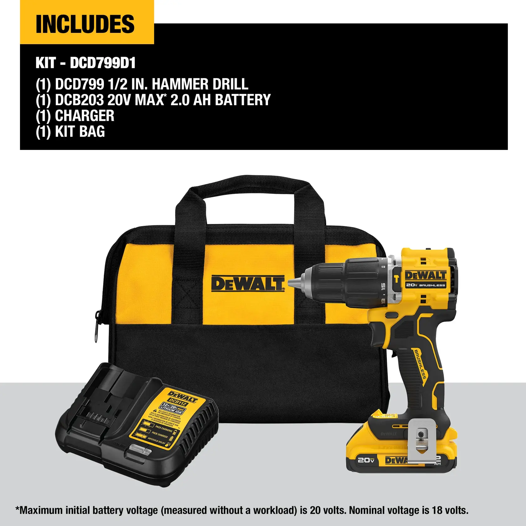 Image of DCD799D1 on white with kit contents