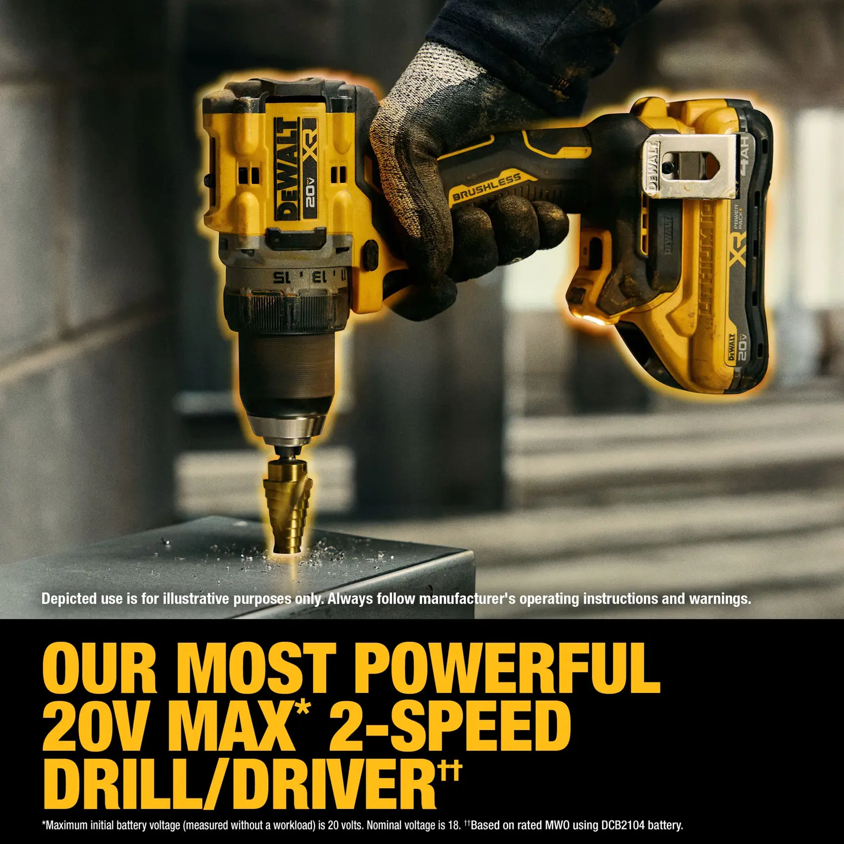 Carousel graphic of our most powerful 20V Max 2-Speed Drill/Driver on the 20V MAX* XR® Brushless Cordless 1/2 in. Drill/Driver kit