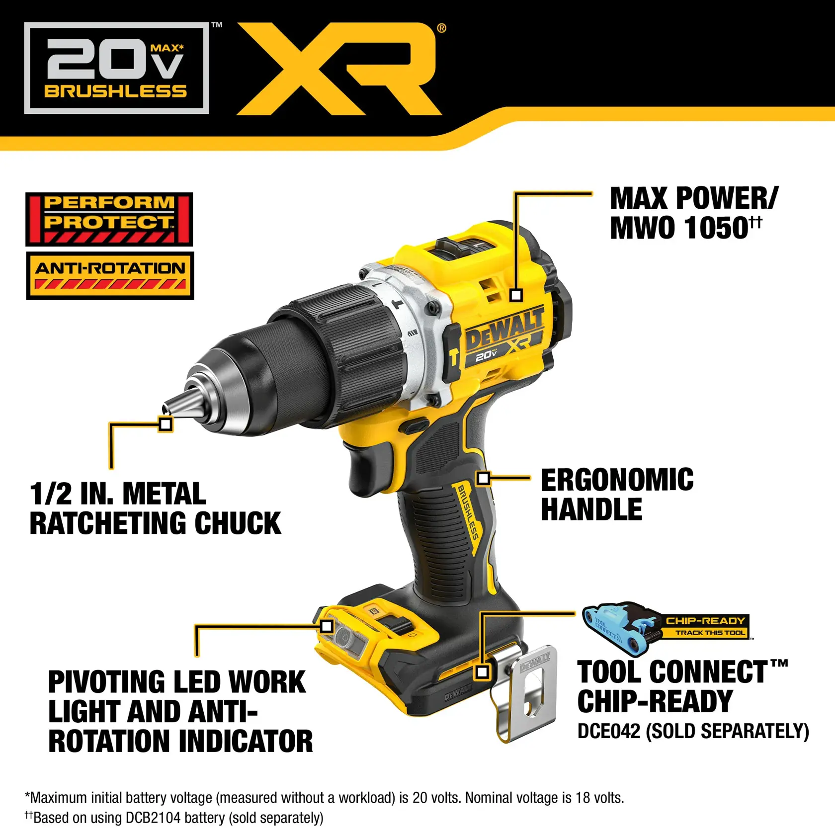 Carousel graphic of the walkaround on the 20V MAX* XR® Brushless Cordless 1/2 in. Hammer Drill