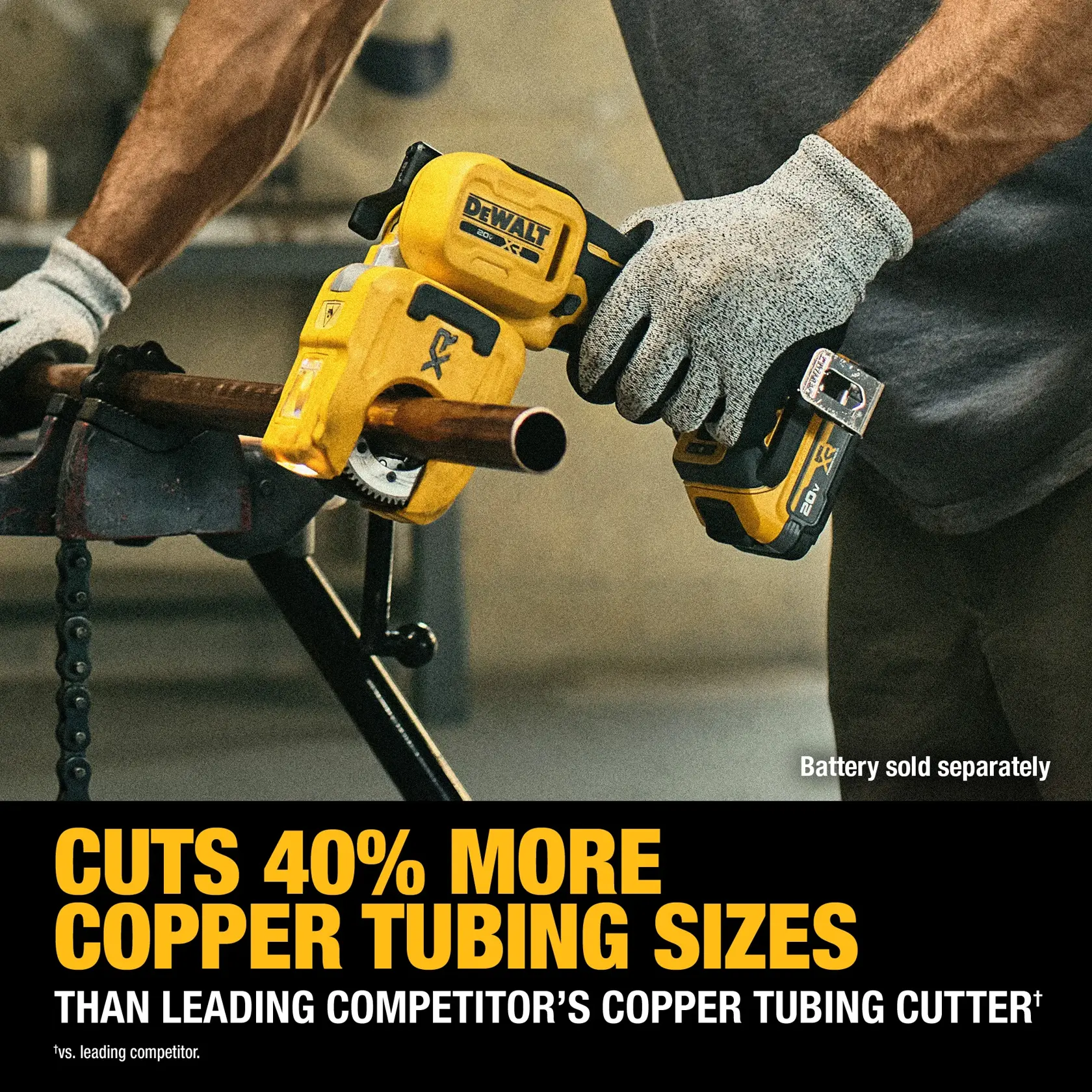Carousel graphic for 1-1/4“ Copper Tubing Cutter showing cut size comparison claim.