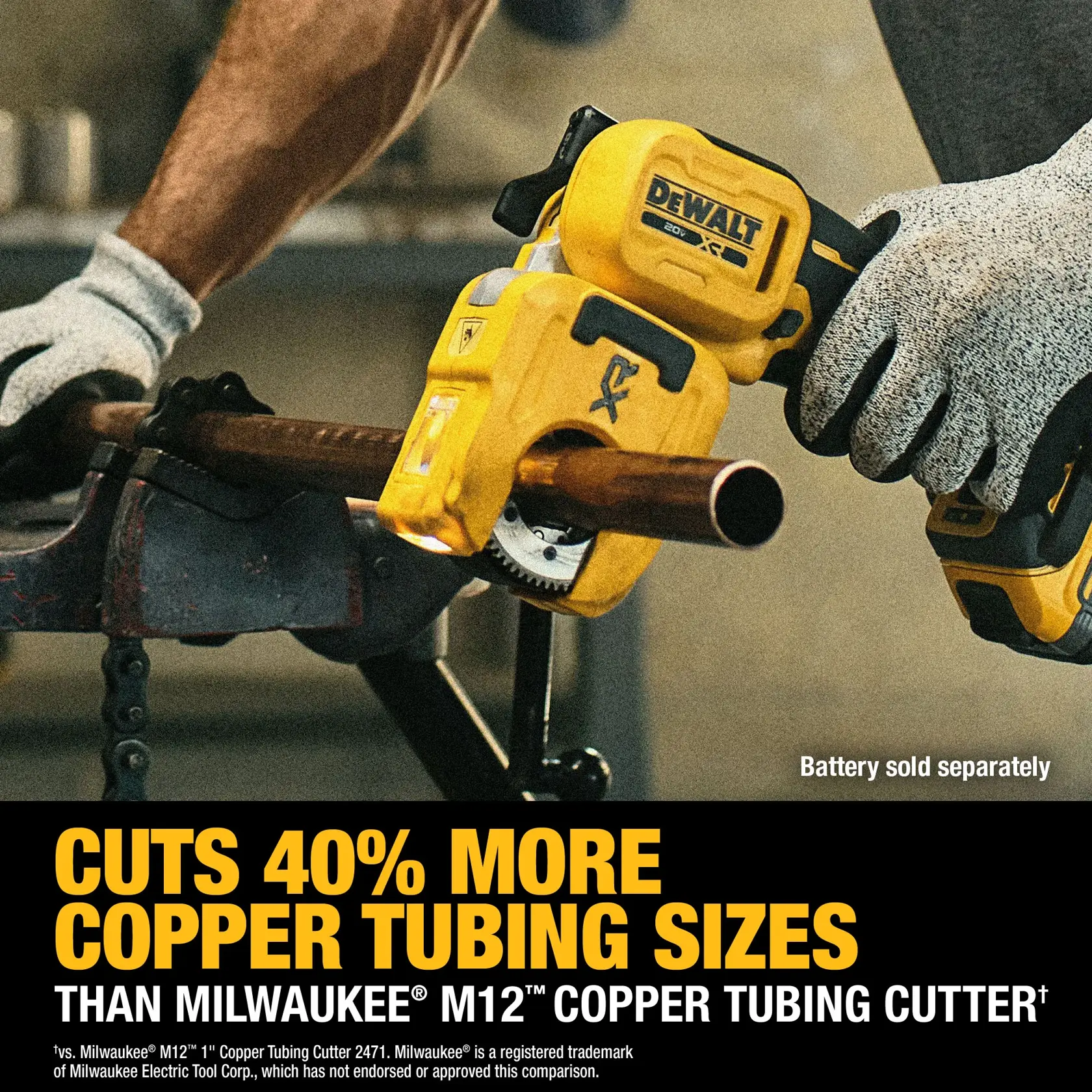 Carousel graphic for 1-1/4“ Copper Tubbing Cutter showing cut size comparison claim.  