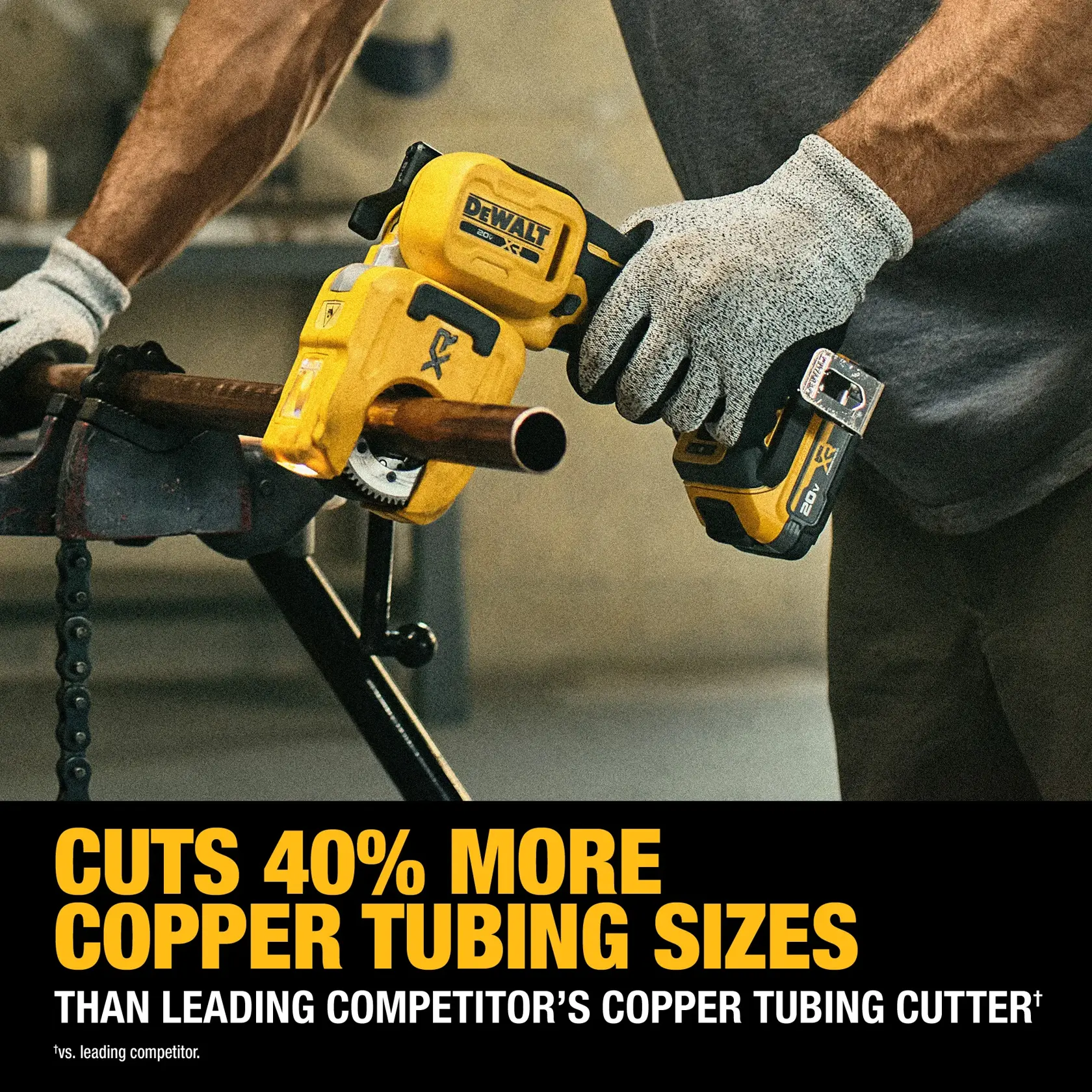Carousel graphic for 1-1/4“ Copper Tubing Cutter Kit showing cut size comparison claim.