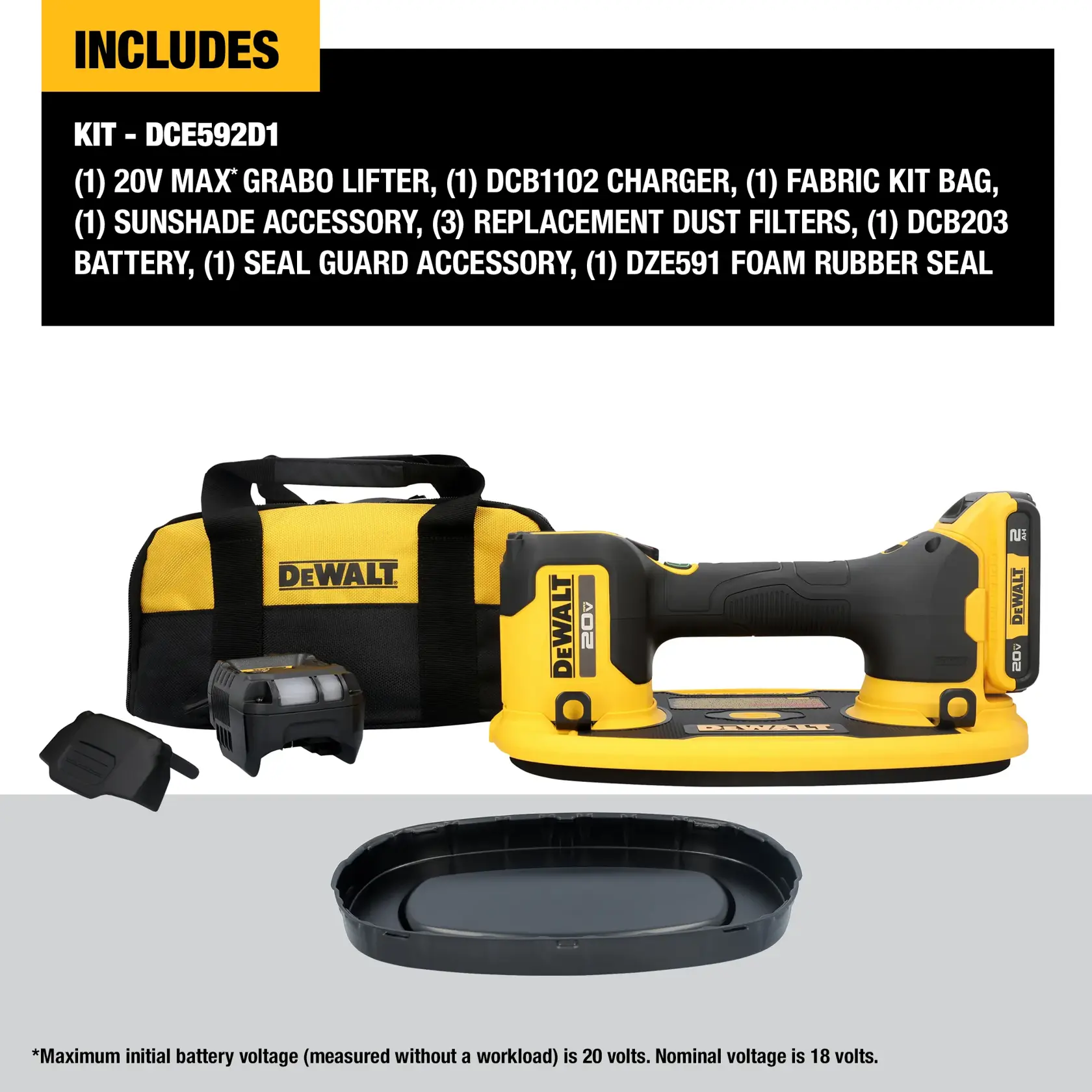 DEWALT® 20V MAX GRABO Vacuum Lifter Kit includes graphic