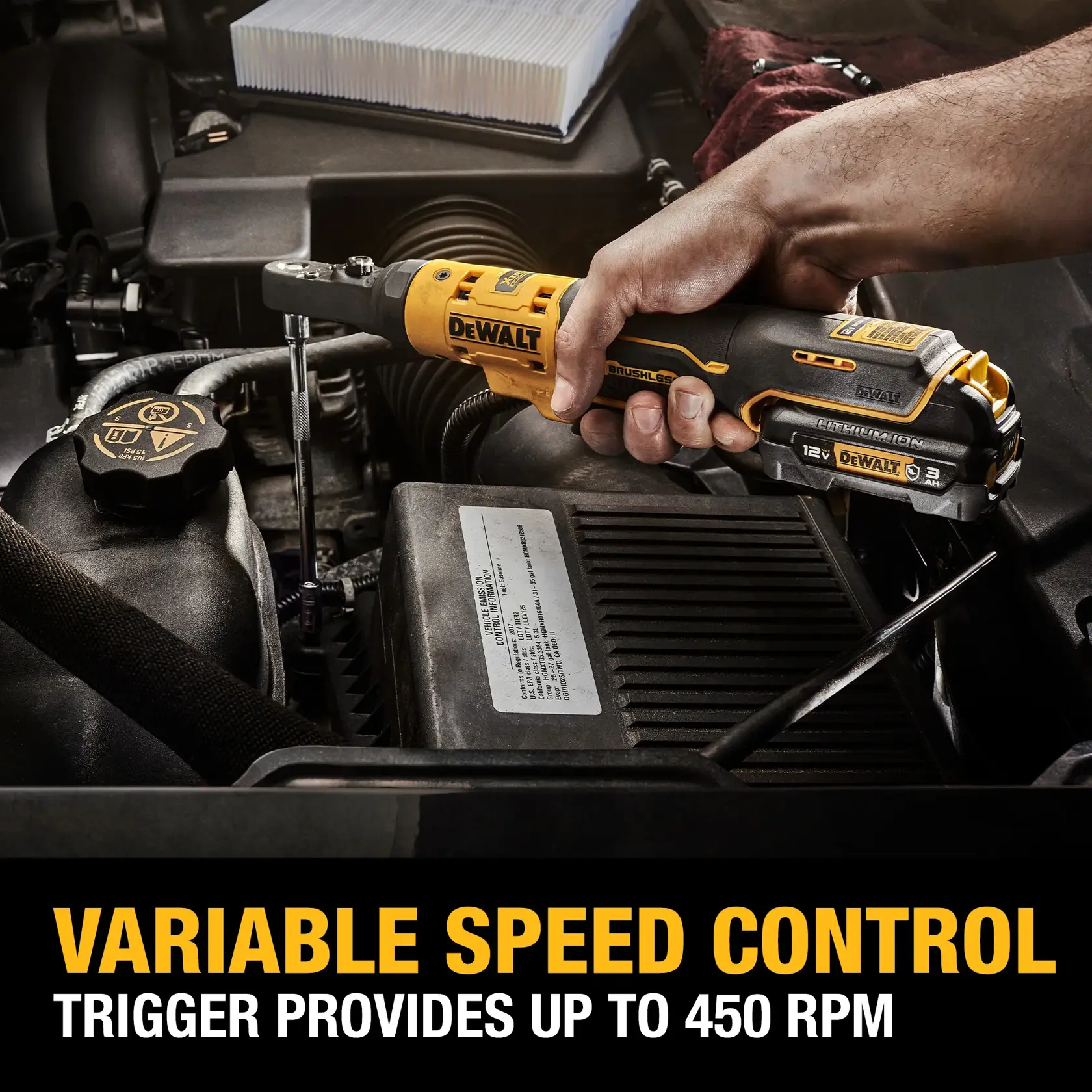 Variable Speed Control Trigger provides up to 450 RPM