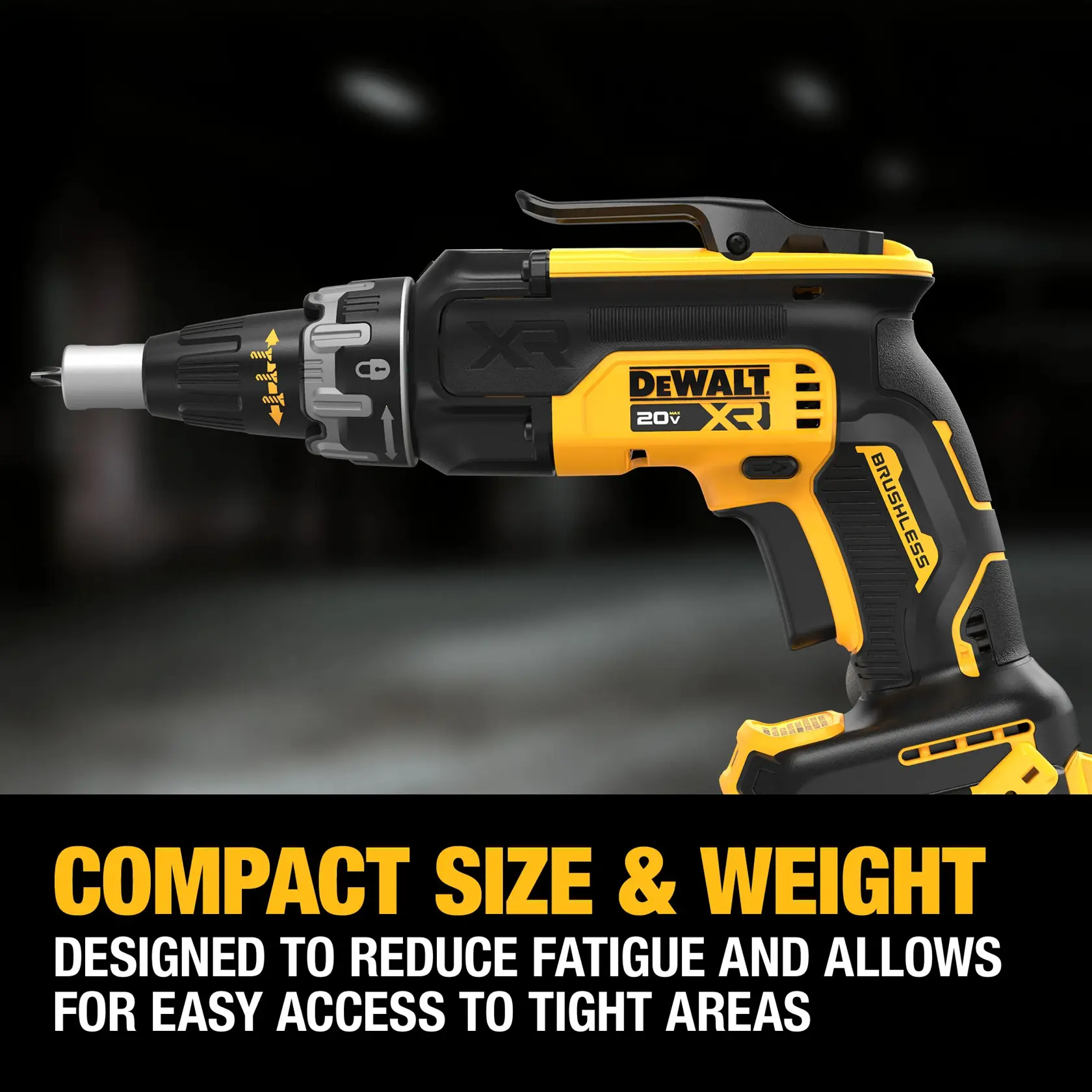 Side shot of DeWalt 20V MAX Lithium Ion Cordless Brushless Screwgun