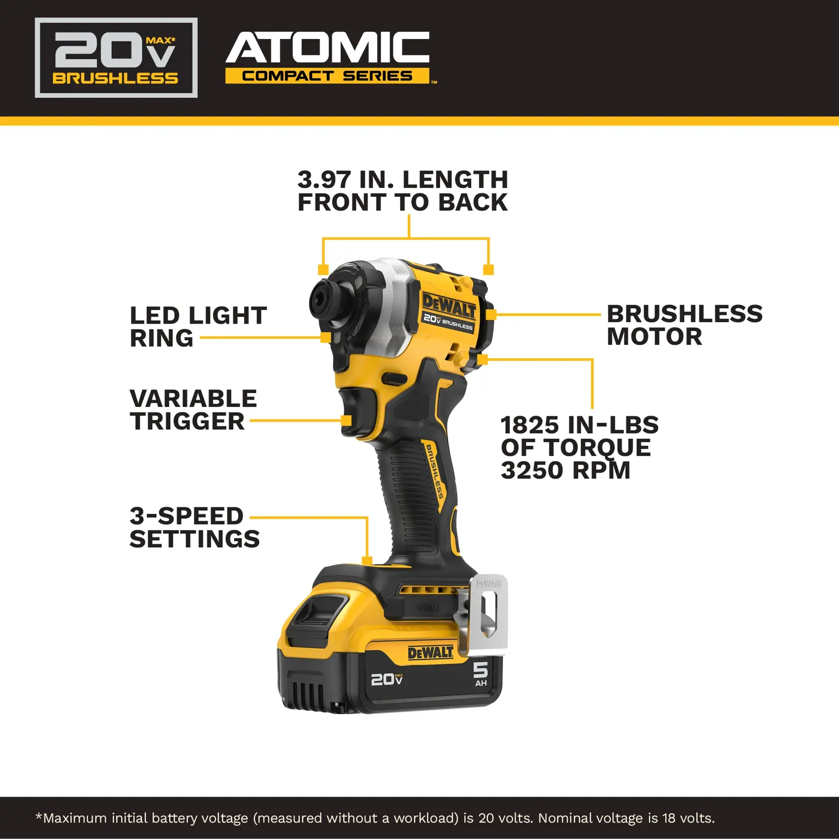 DEWALT® 20V MAX* ATOMIC™ Brushless Cordless 3-Speed 1/4-in. Impact Driver Kit