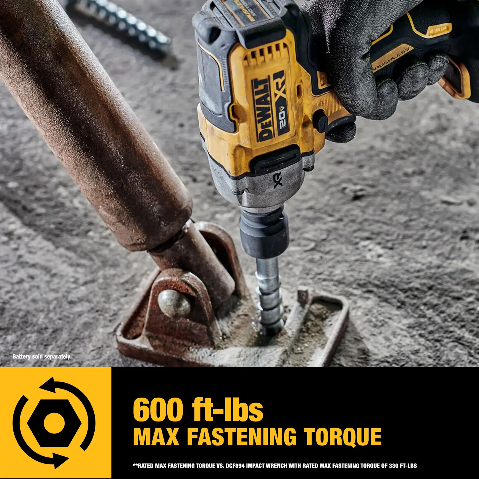 DEWALT® 20V MAX* XR® 1/2-in. Mid-Range Impact Wrench with Hog Ring Anvil and Oil-Resistant Batteries Kit