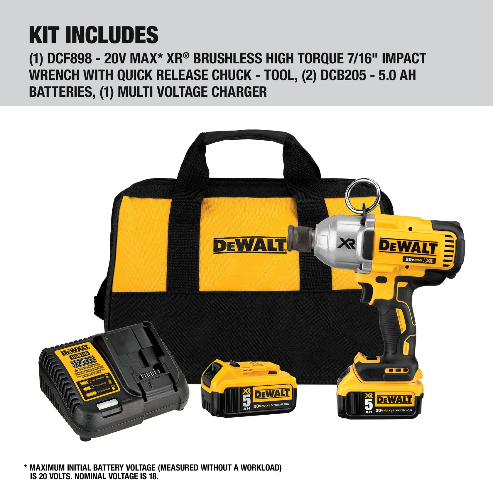DEWALT® 20V MAX* XR® High Torque 7/16-in. Impact Wrench with Quick Release Chuck Kit (5.0Ah)