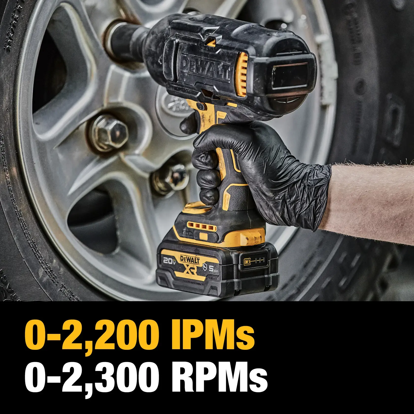  Impact Wrench removing lug nuts from a tire wide view.