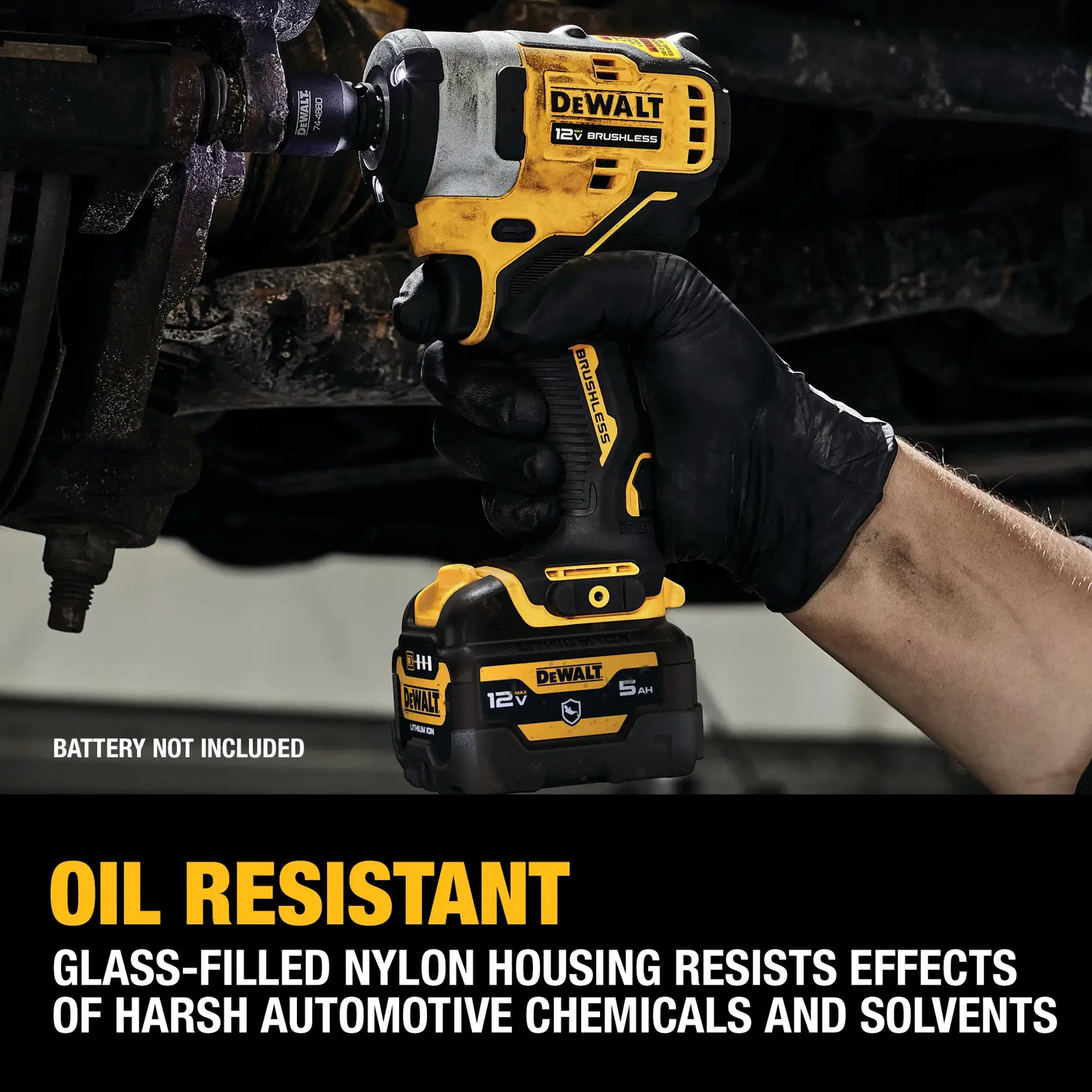 CORDLESS IMPACT WRENCH with battery stand in action