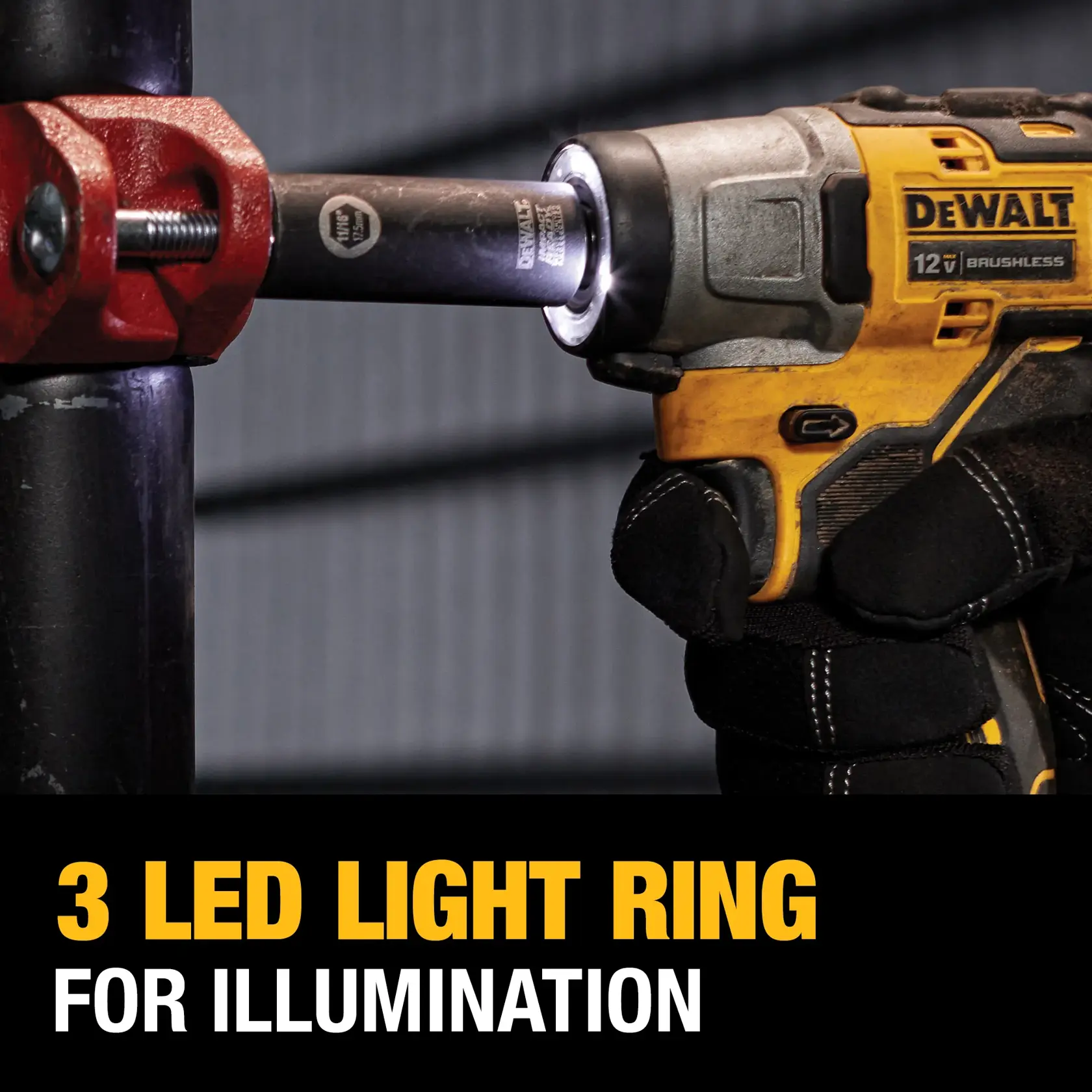 CORDLESS IMPACT WRENCH being used on a metal pipe