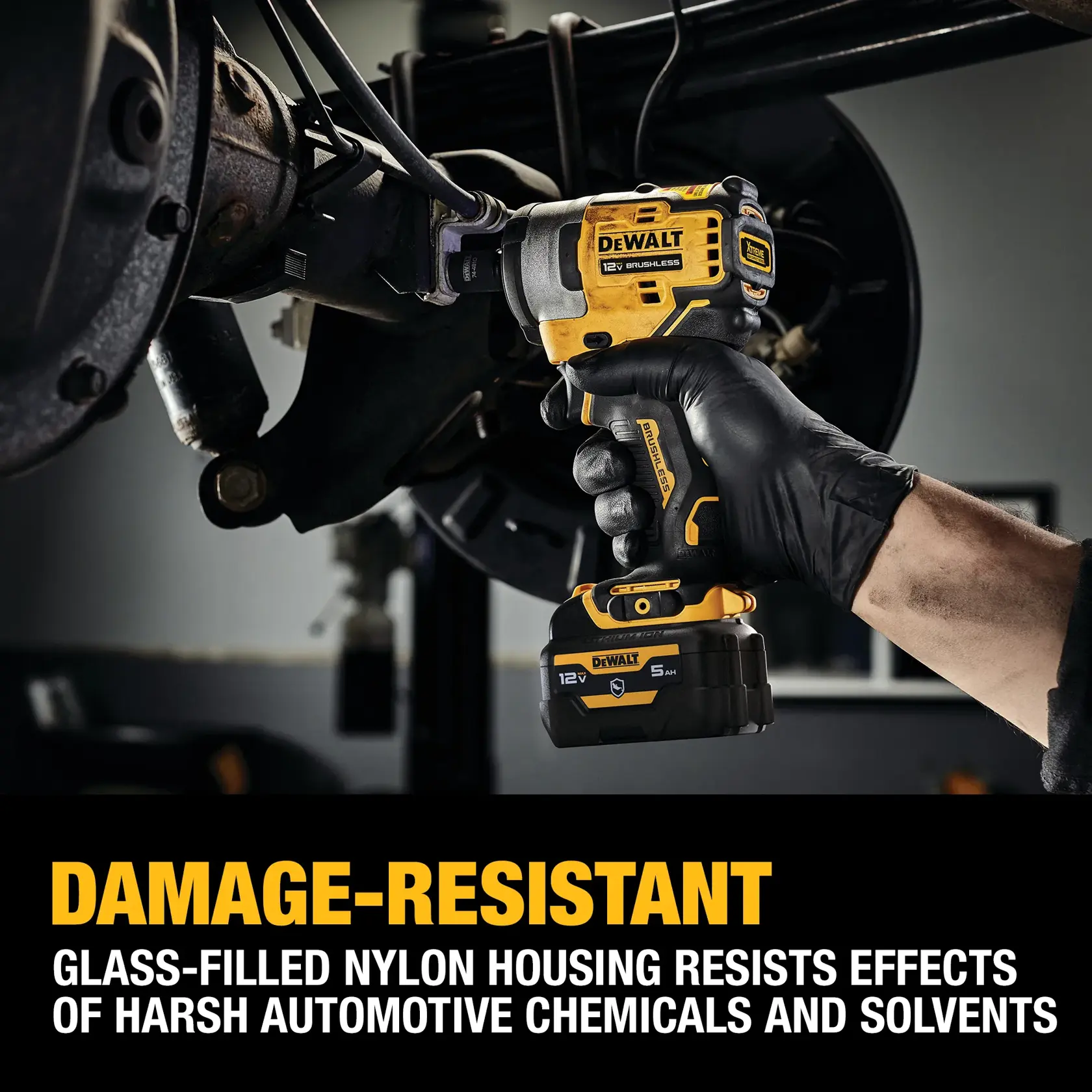 CORDLESS IMPACT WRENCH with battery stand in action