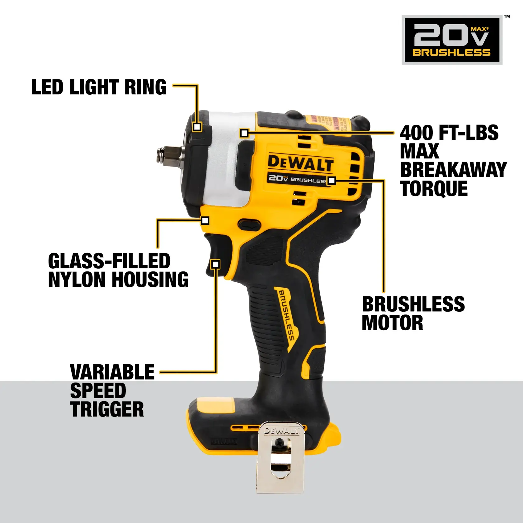 DEWALT® 20V MAX* 3/8-in. Cordless Impact Wrench With Hog Ring Anvil (Tool Only)