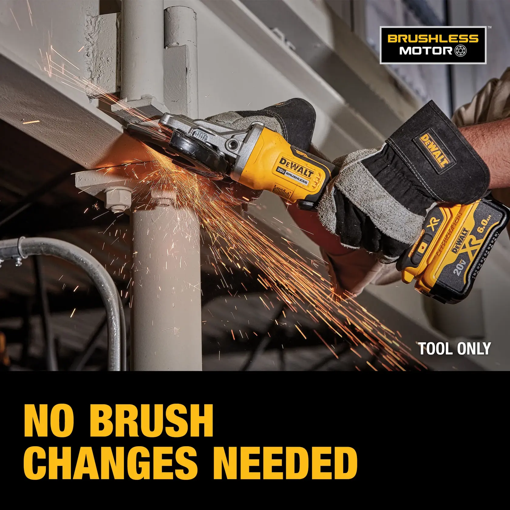 DEWALT® 20V MAX* XR® 5-in. (127mm) Flathead Paddle-Switch Small Angle Grinder with KICKBACK BREAK (Tool Only)