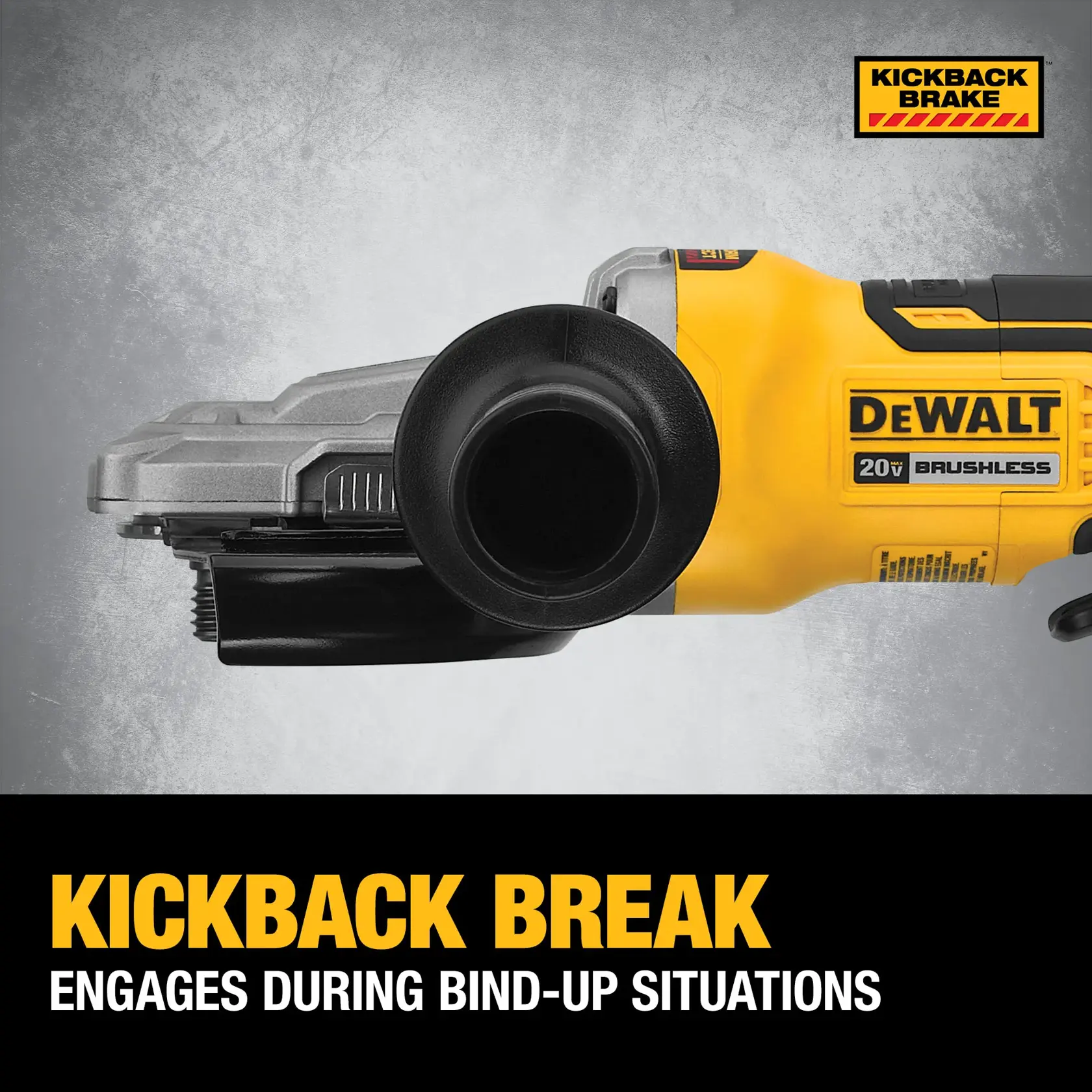 DEWALT® 20V MAX* XR® 5-in. (127mm) Flathead Paddle-Switch Small Angle Grinder with KICKBACK BREAK (Tool Only)