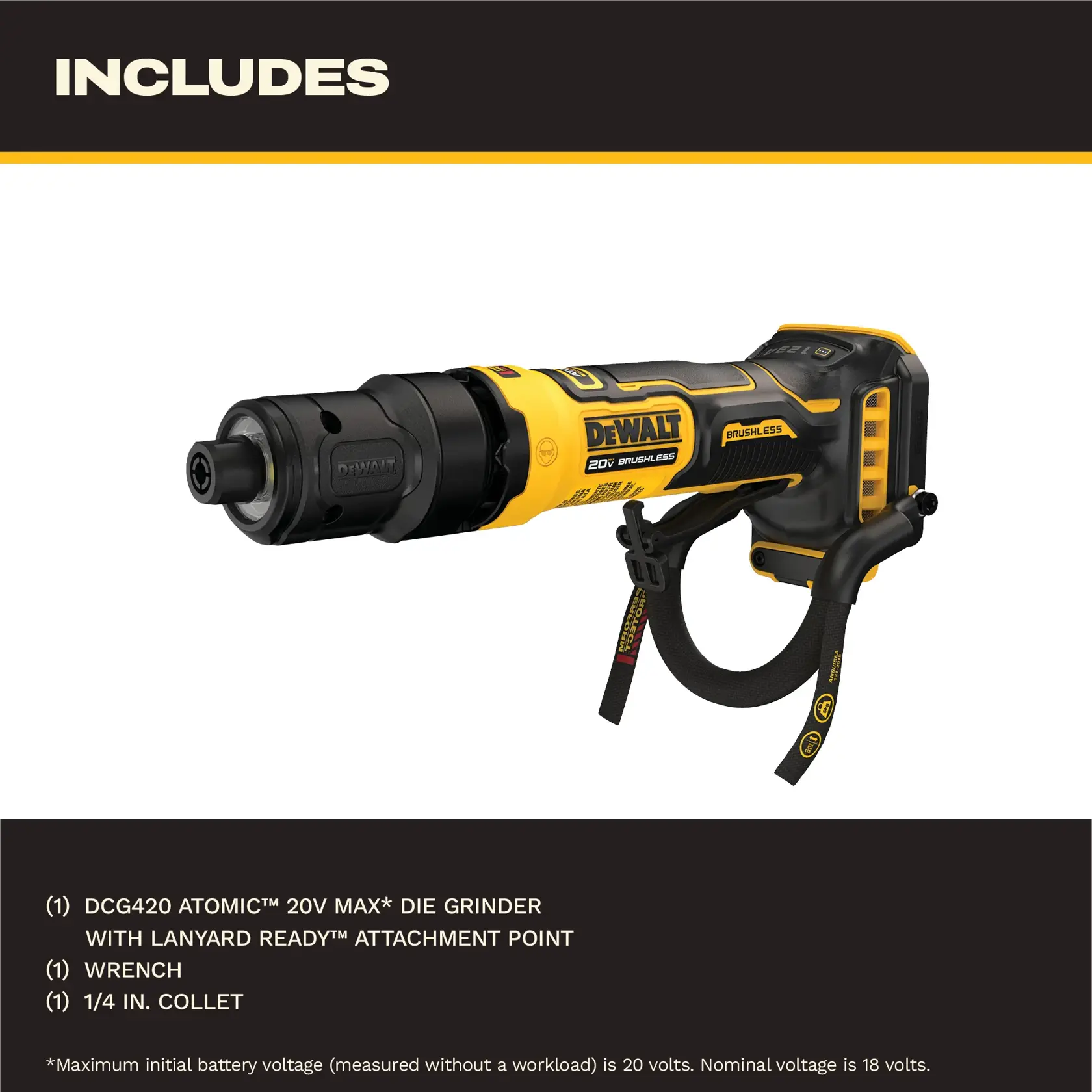 DEWALT® ATOMIC 20V MAX* Die Grinder With Lanyard Ready™ Attachment Point (Tool Only)
