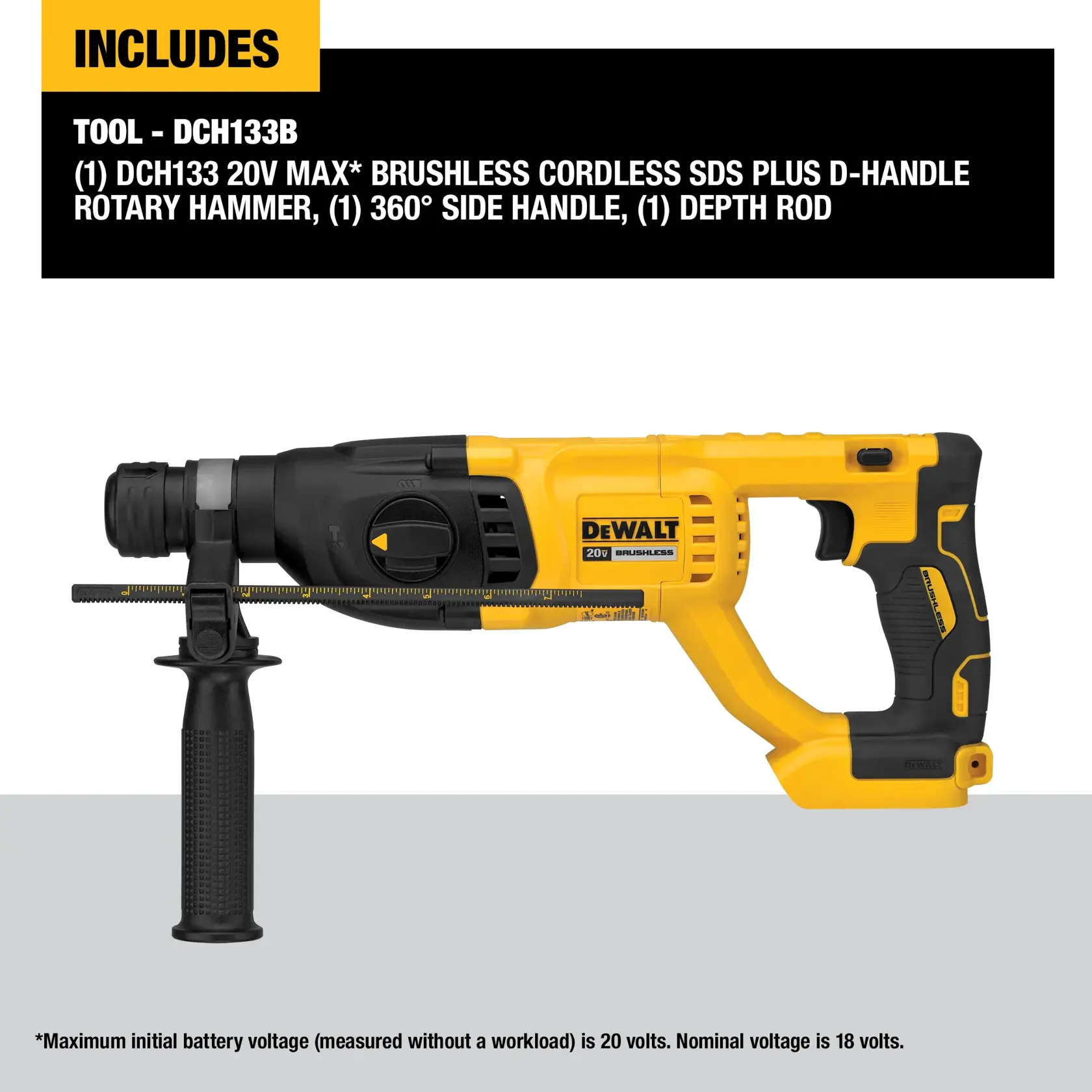 Brushless, cordless SDS PLUS D-Handle rotary hammer being used by a person