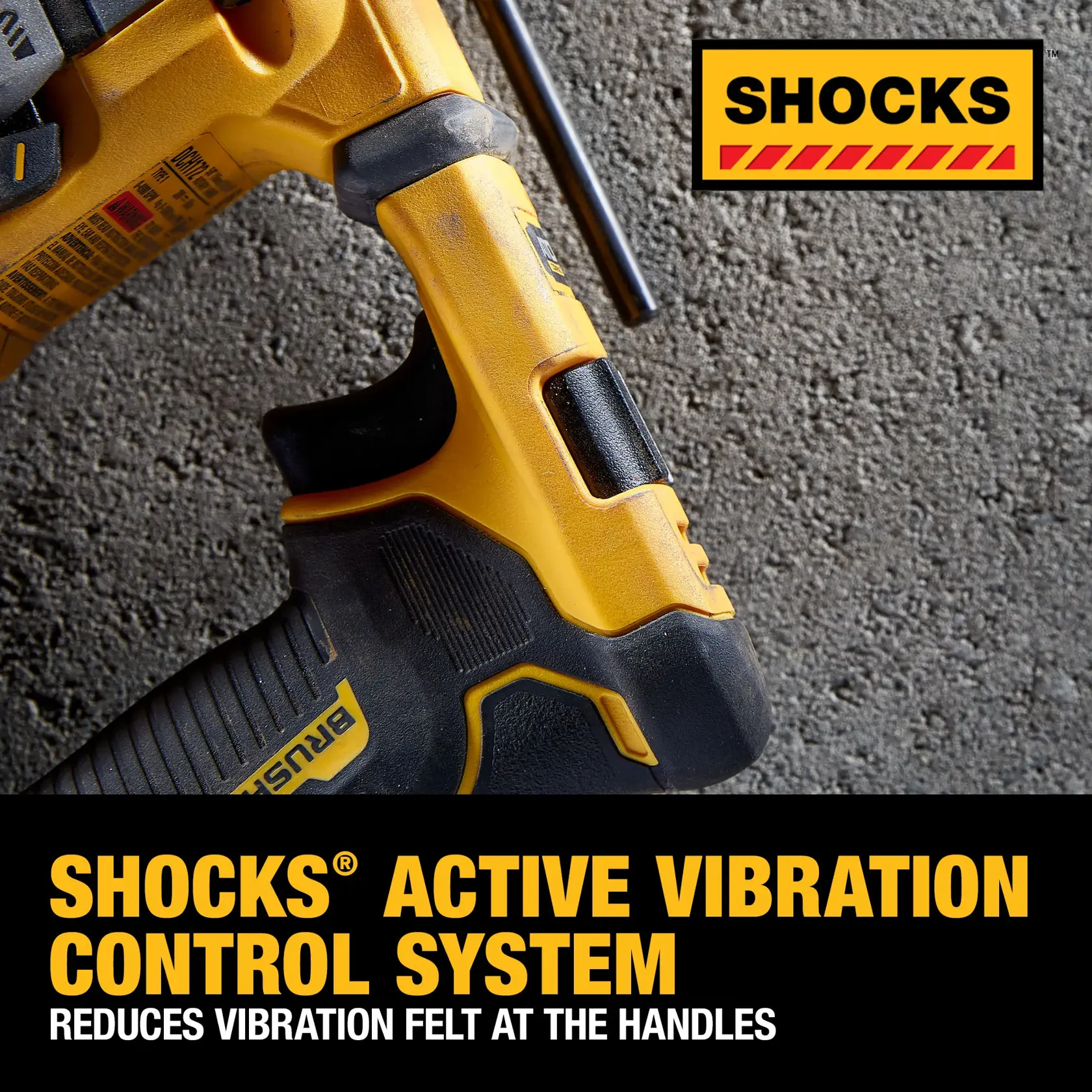 Atomic 20 volt five eighths inch brushless cordless S D S plus rotary hammer tool being used to hammer wood.