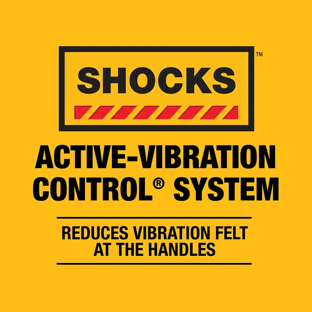 A DEWALT battery and charger are shown inside a large yellow circle with a diagonal line across them, indicating they are not included. Text below reads: 'Battery and charger sold separately.'