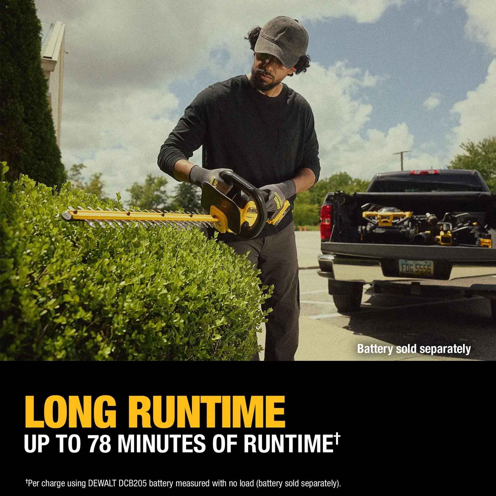 DCHT821B Trimming hedge with truck in background