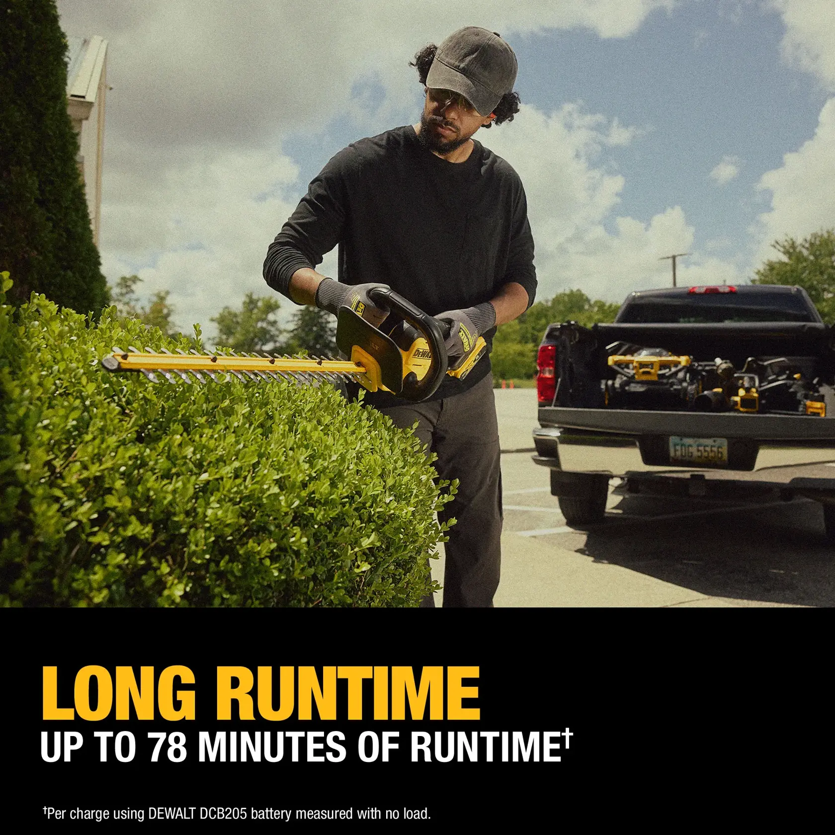 DCHT821P1 Trimming hedge with truck in background