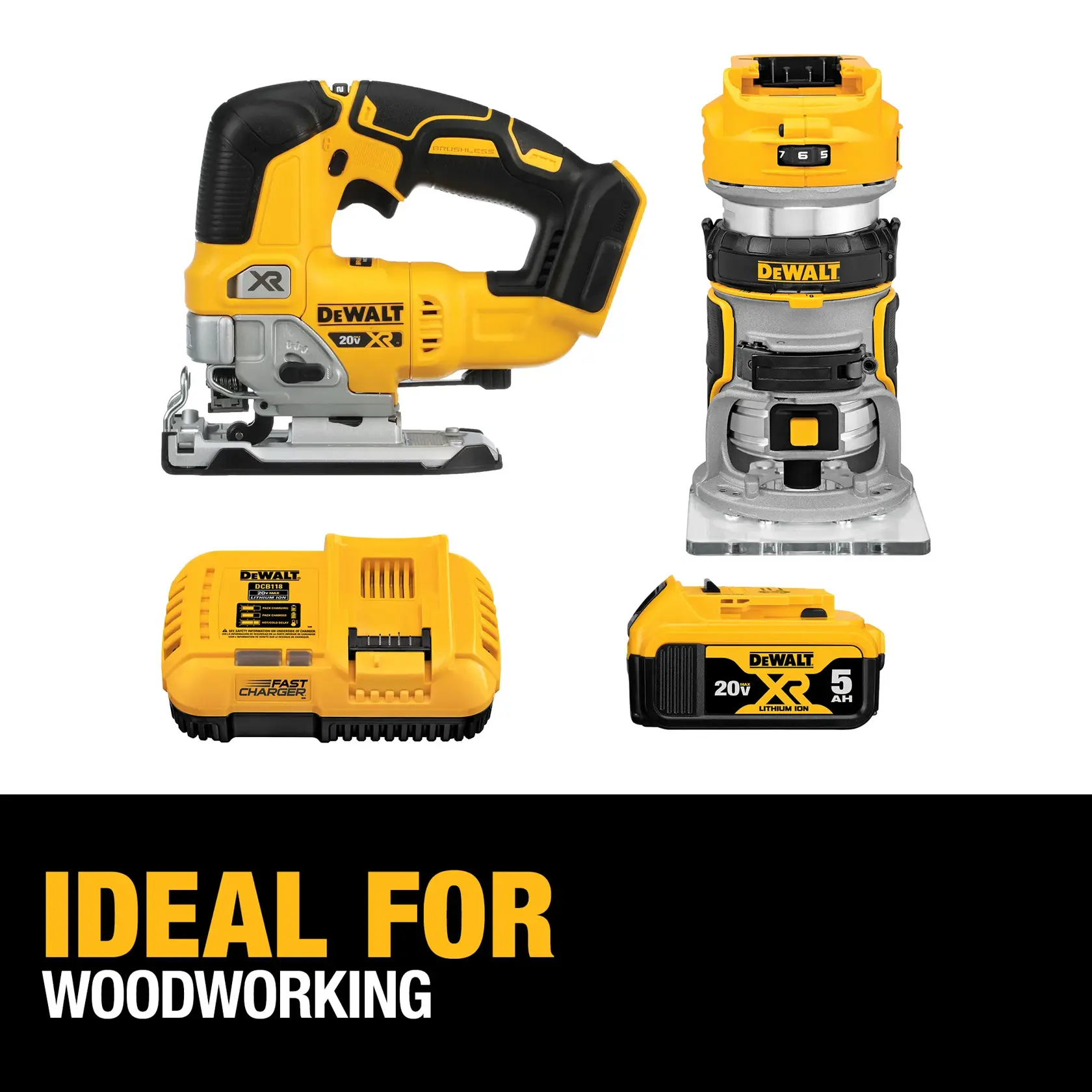 DEWALT® 20V MAX* XR® Brushless Cordless Compact Router and Jig Saw Combo Kit
