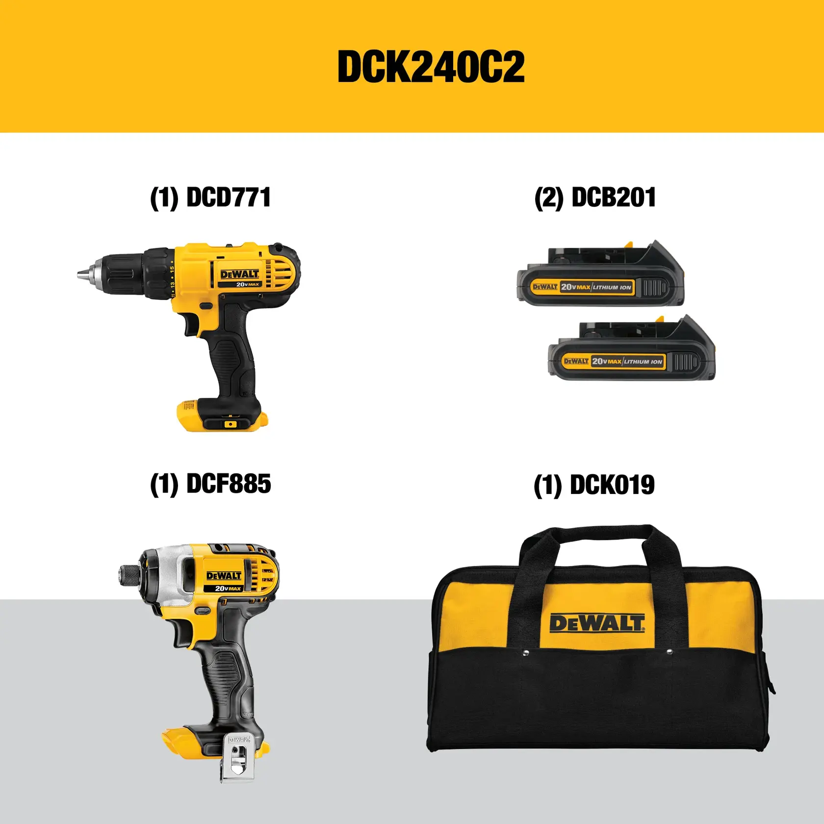 DCK240C2 DEWALT Tool Kit Includes Graphic