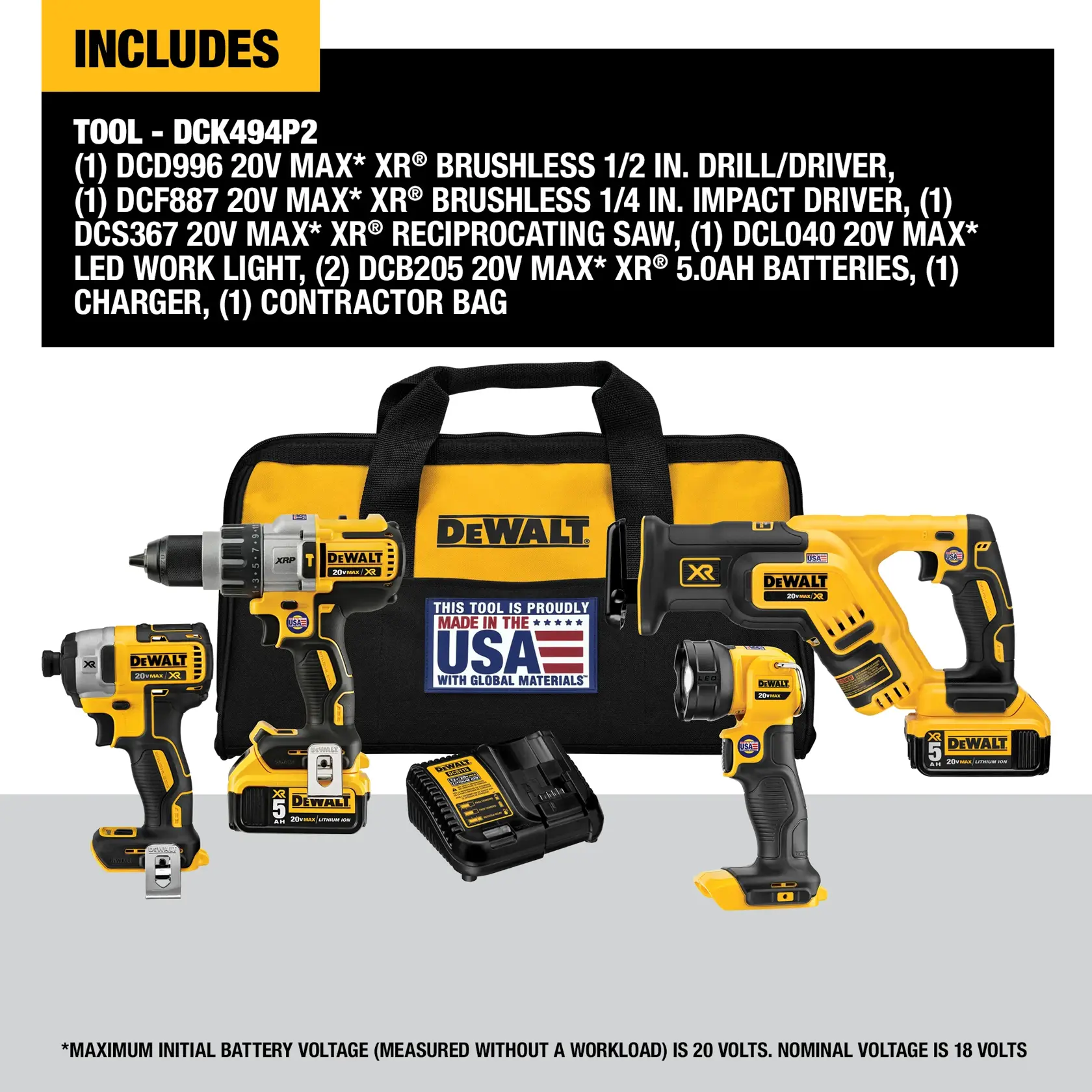 DEWALT® 20V MAX* XR® 4-Tool Combo Kit