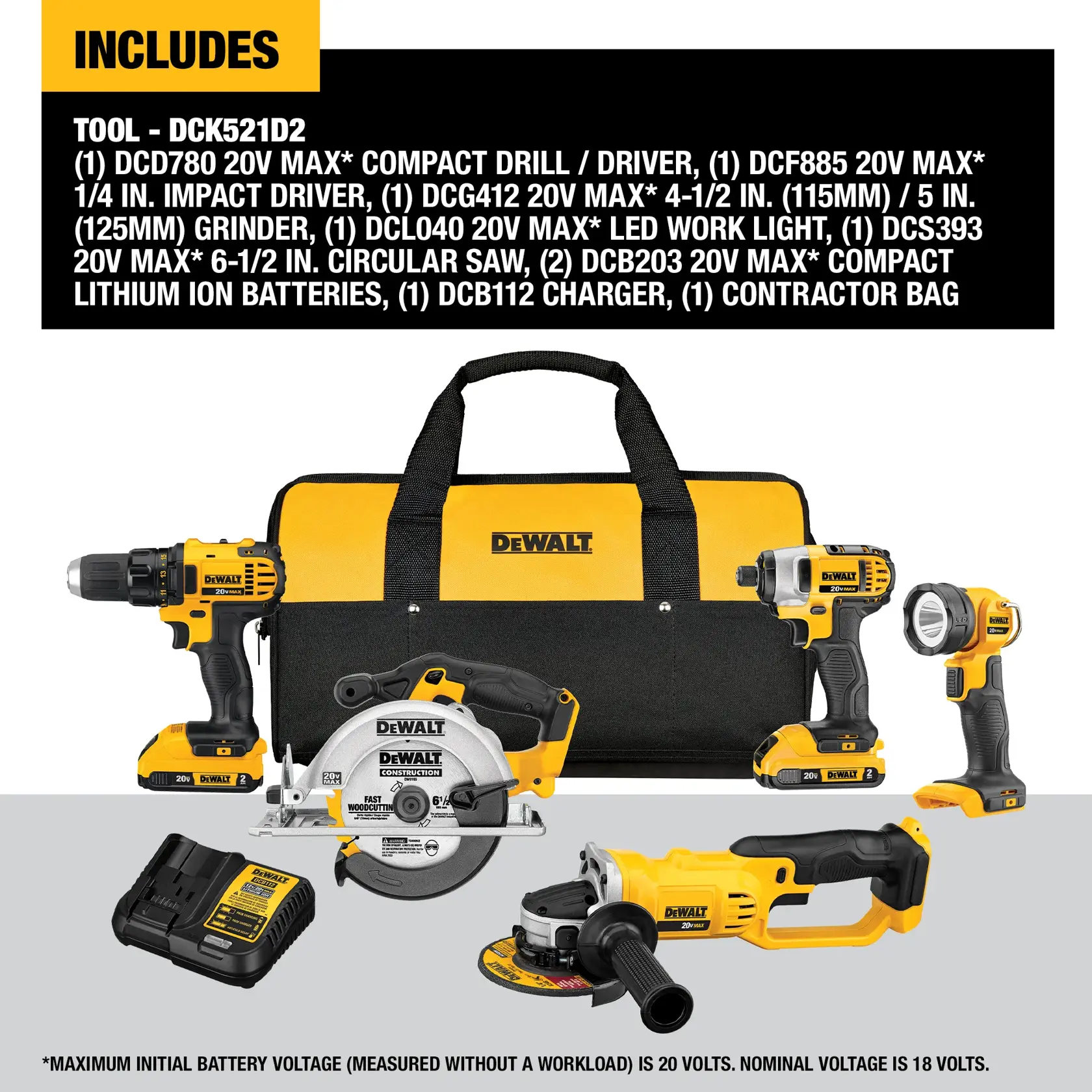 DEWALT® 20V MAX* Compact Cordless 5-Tool Combo Kit
