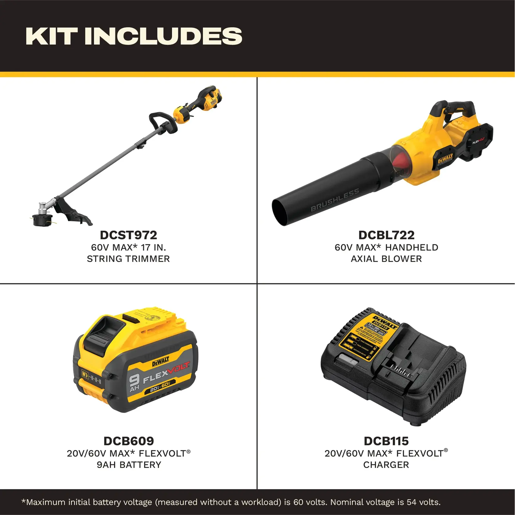 DEWALT® 60V MAX* 17-in. Brushless Cordless Attachment Capable String Trimmer and Handheld Axial Blower Combo Kit