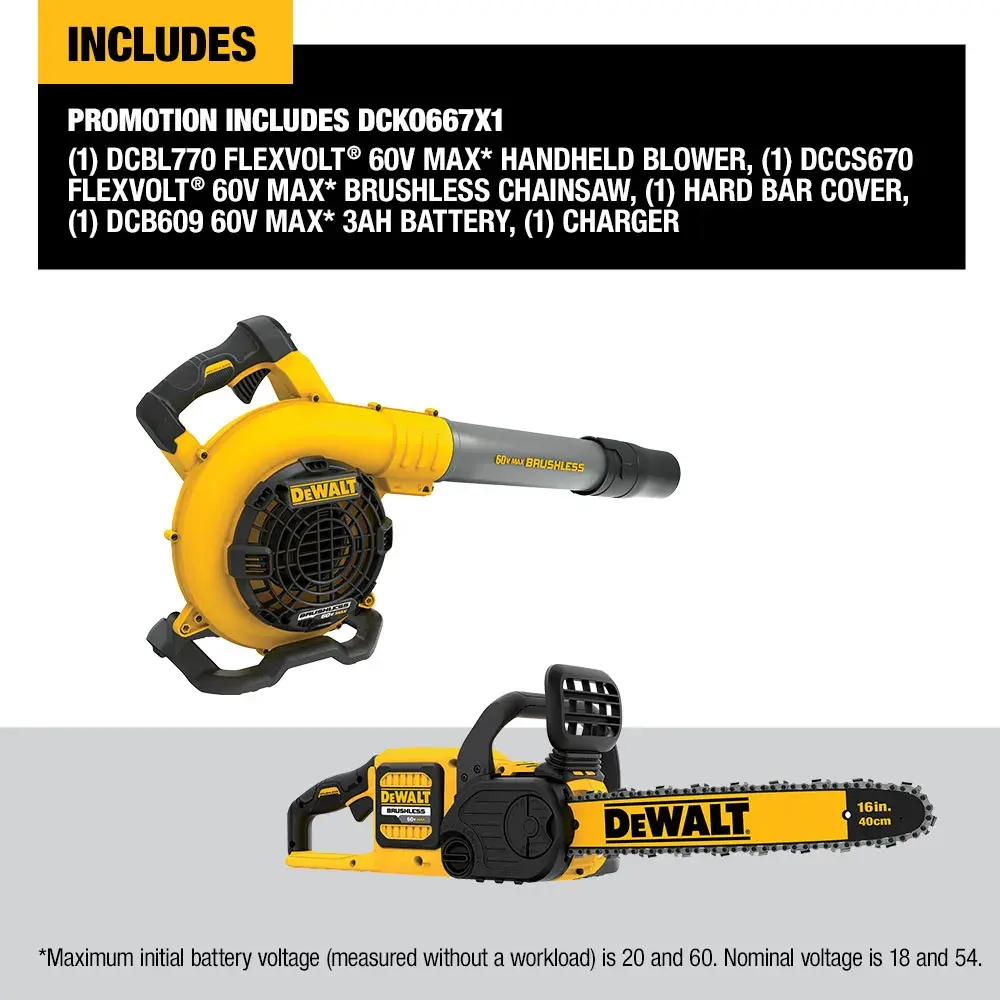 DEWALT® 60V MAX* 16-in. Brushless Cordless Chainsaw and Blower Kit
