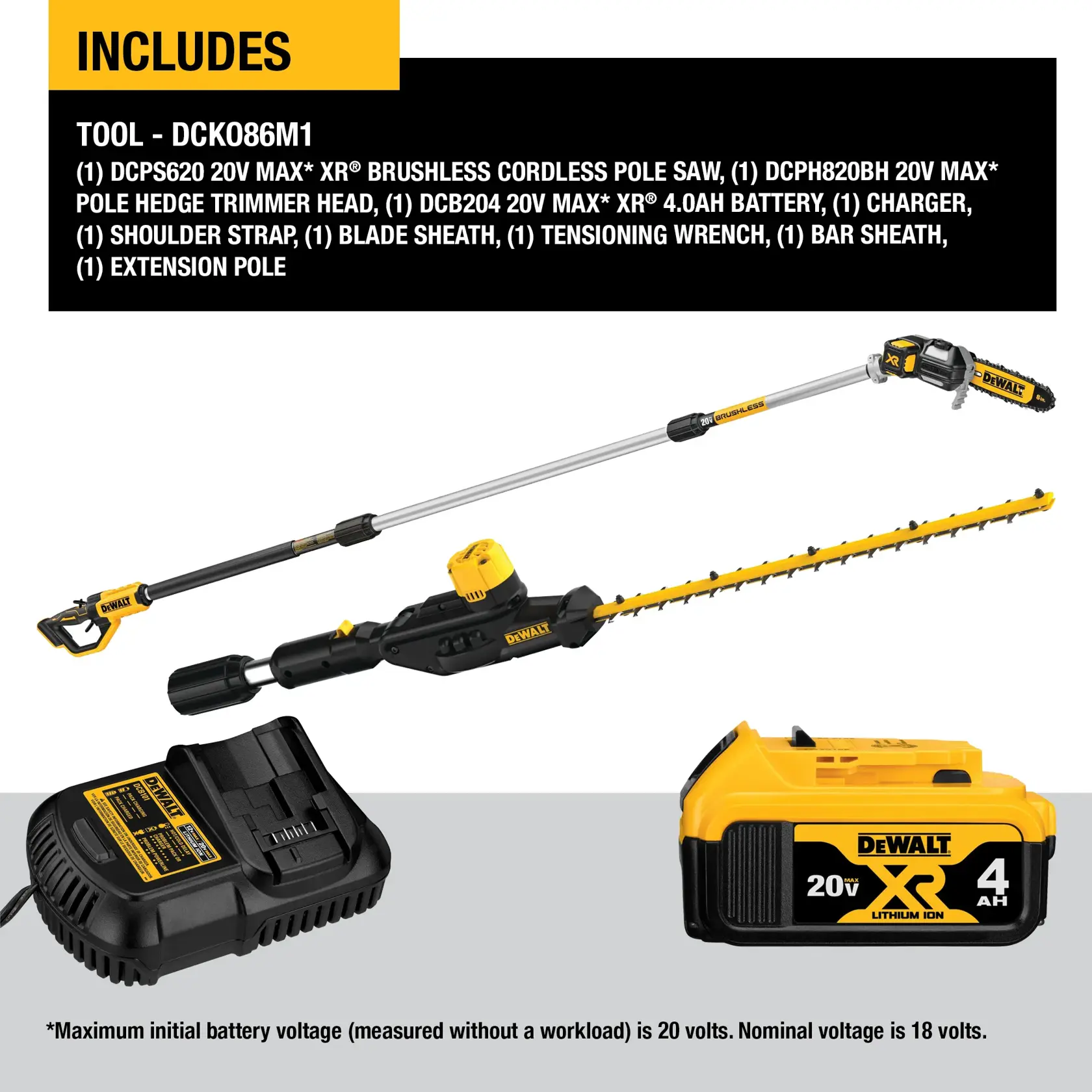 DEWALT® 20V MAX* Brushless Cordless Pole Saw and Pole Hedge Trimmer Combo Kit