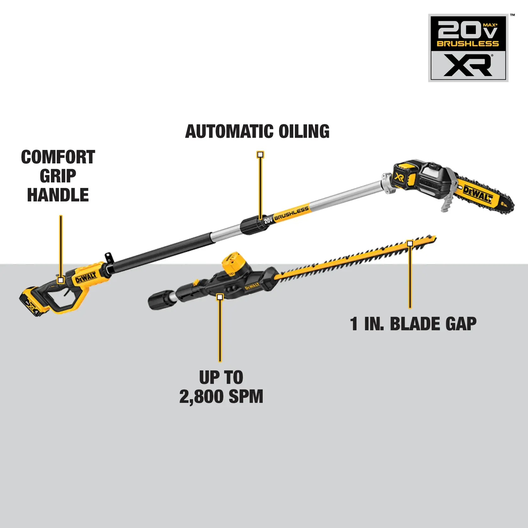 DEWALT® 20V MAX* Brushless Cordless Pole Saw and Pole Hedge Trimmer Combo Kit