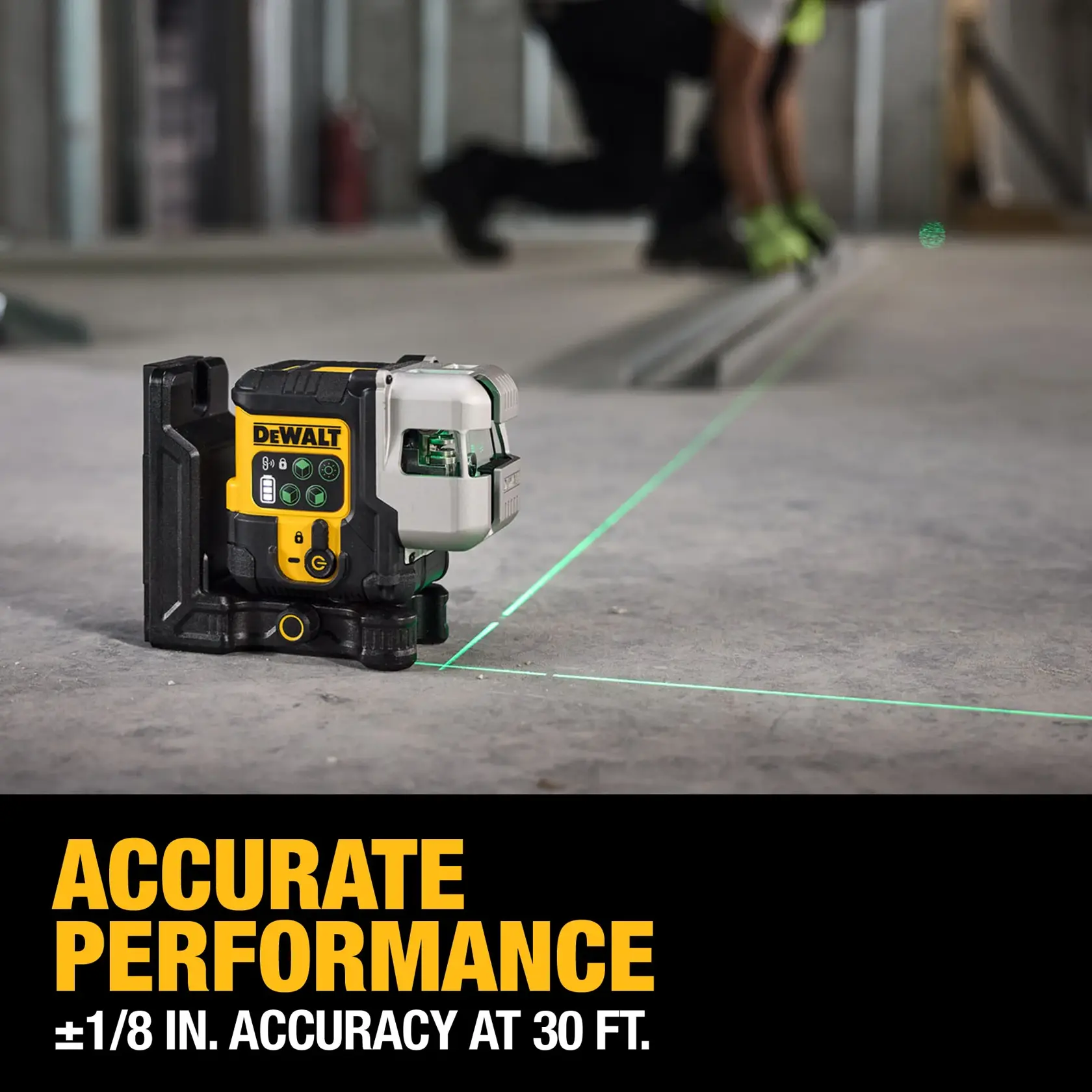 Carousel graphic of accurate performance on the USB Rechargeable Green 3X180° Line Laser Kit