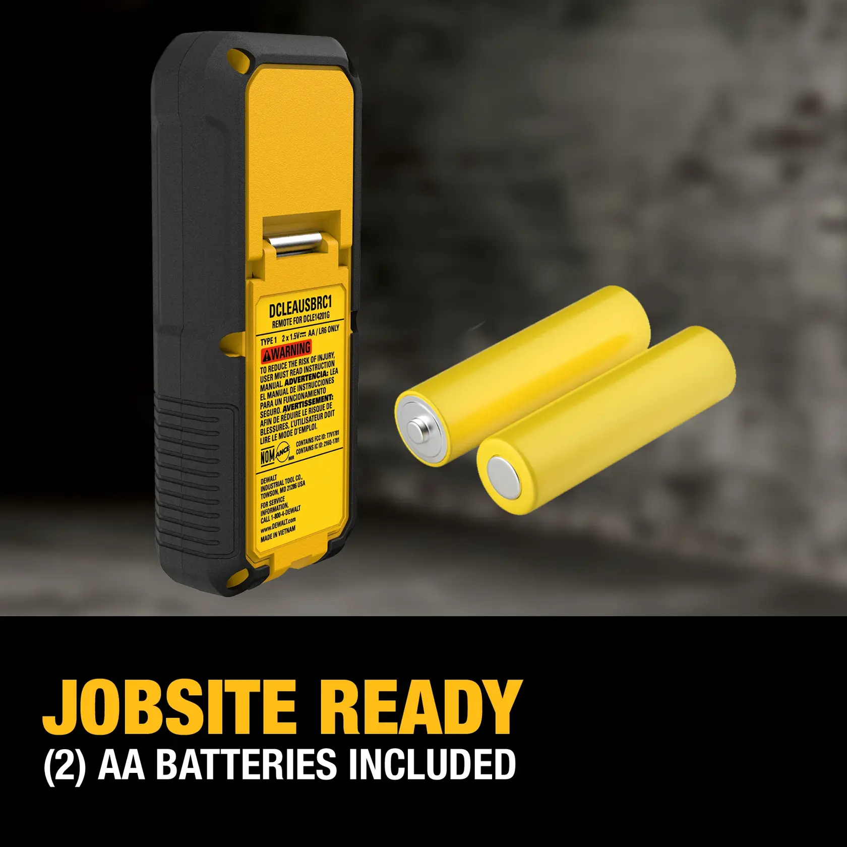 Jobsite Ready graphic of the Bluetooth Remote Control for USB DEWALT® Green Cross Line Laser DCLE14201G/GB