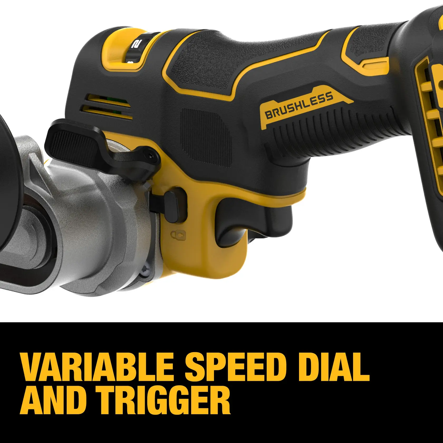 Carousel graphic of DEWALT 18 inch Bandfile to highlight changeable contact arm. 