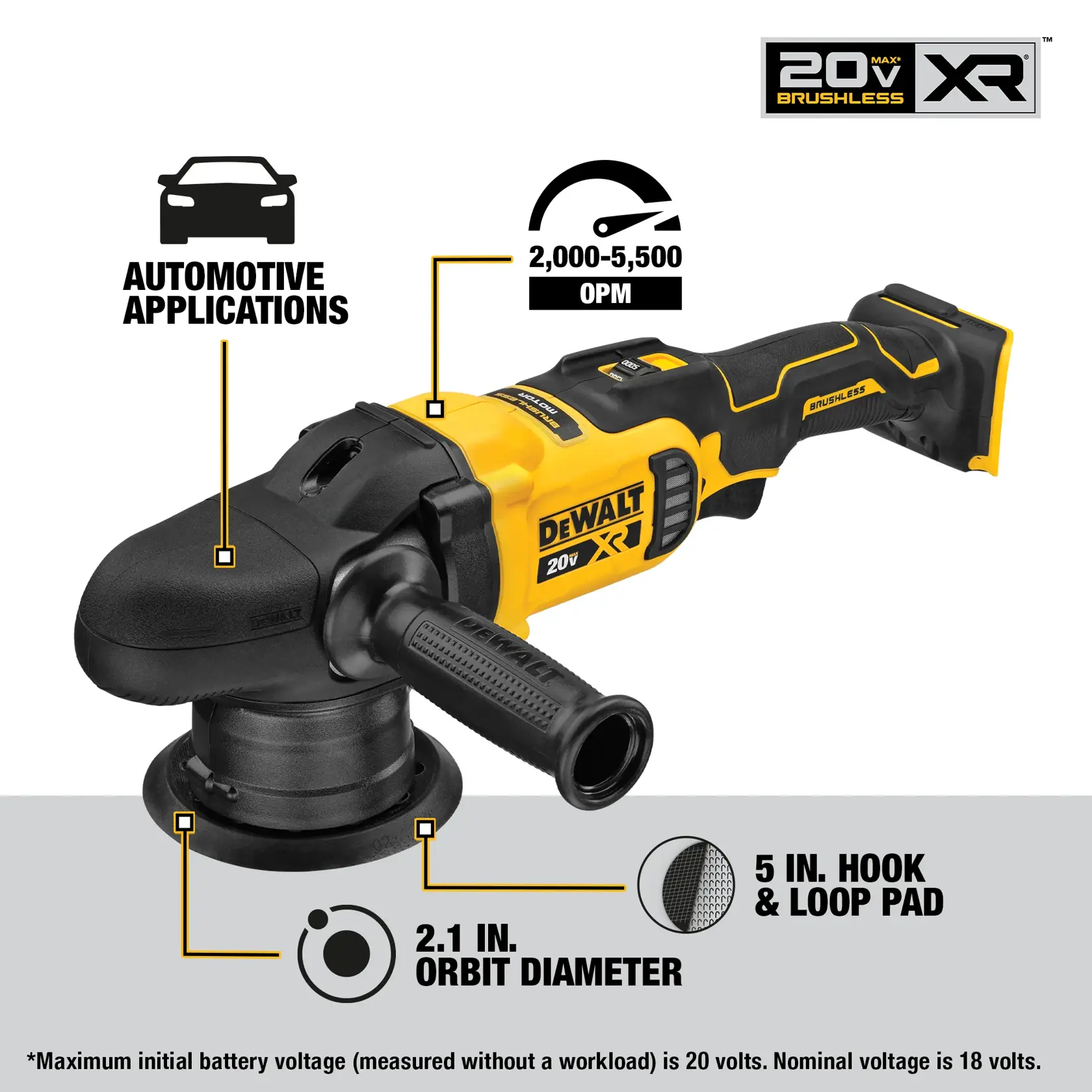 DEWALT® 20V MAX* XR® 5-in. Cordless Variable-Speed Random Orbit Polisher (Tool Only)