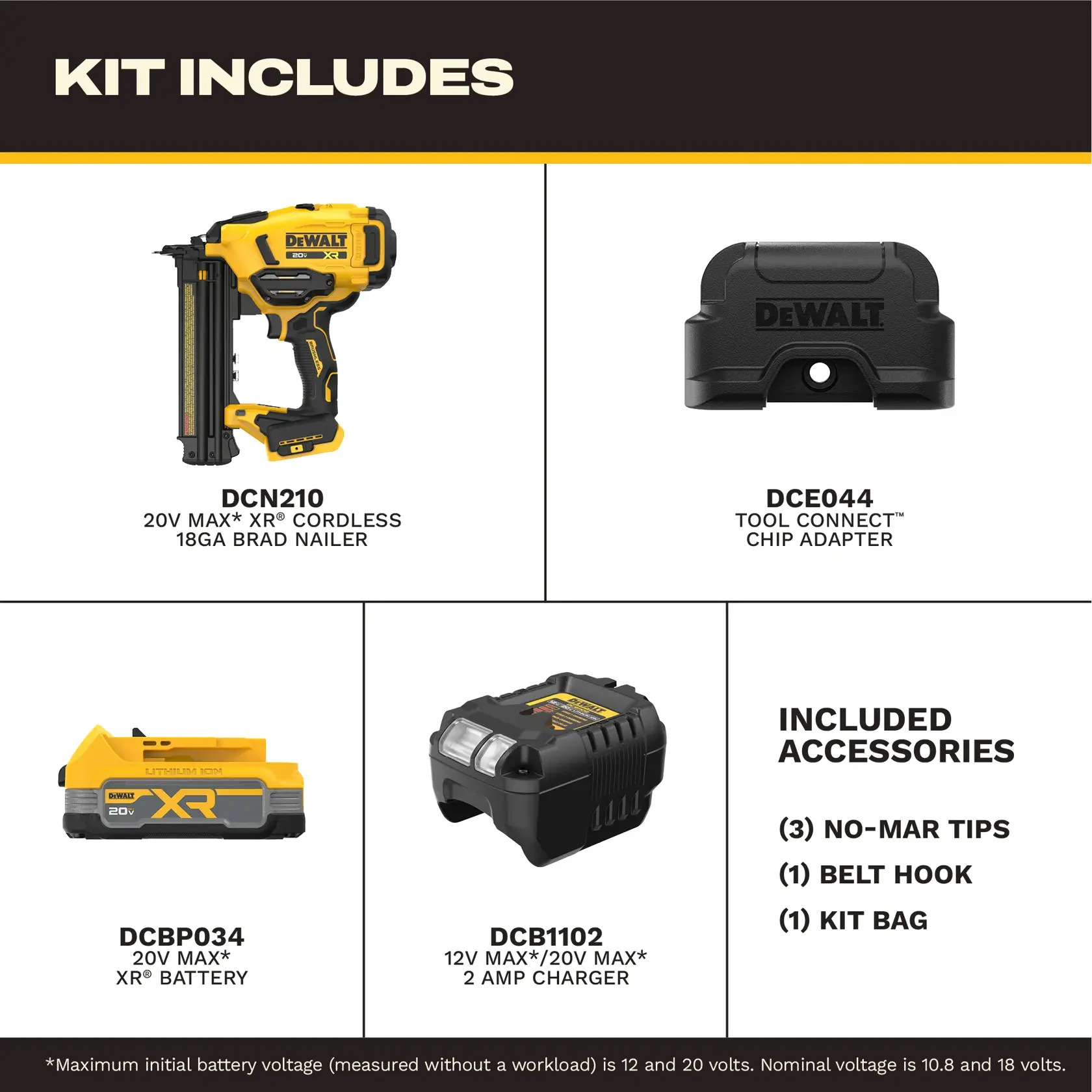 DEWALT Compact Cordless 20V Max 18GA Brad Nailer E-comm Graphic English